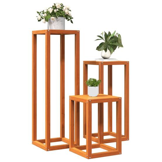 Lot de 3 Supports pour plantes en Pin massif Design gigogne pour Salon et Balcon Marron Cire 3 Tailles – ComfortXL Outdoor Living - Image 4