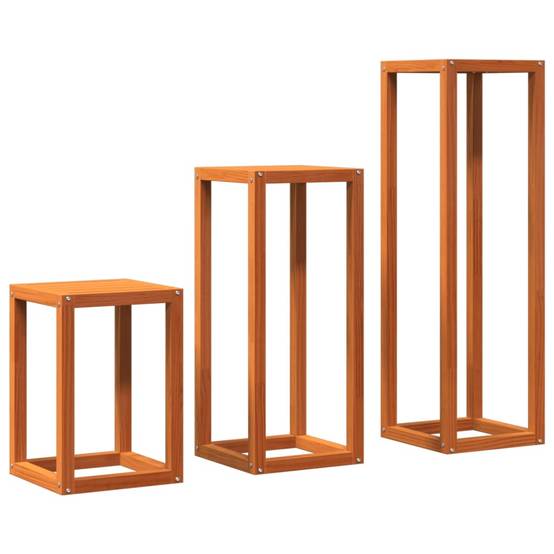 Lot de 3 Supports pour plantes en Pin massif Design gigogne pour Salon et Balcon Marron Cire 3 Tailles – ComfortXL Outdoor Living - Image 7