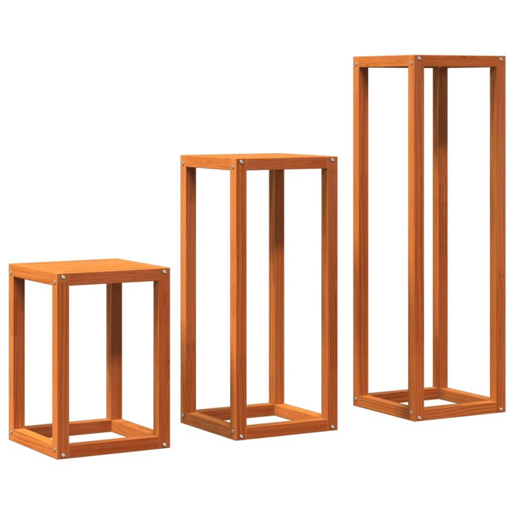 Lot de 3 Supports pour plantes en Pin massif Design gigogne pour Salon et Balcon Marron Cire 3 Tailles – ComfortXL Outdoor Living - Image 7