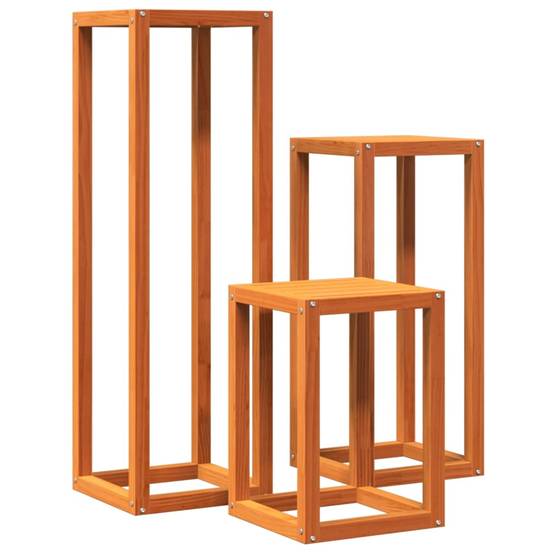 Lot de 3 Supports pour plantes en Pin massif Design gigogne pour Salon et Balcon Marron Cire 3 Tailles – ComfortXL Outdoor Living - Image 2