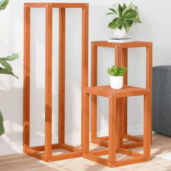 Lot de 3 Supports pour plantes en Pin massif Design gigogne pour Salon et Balcon Marron Cire 3 Tailles – ComfortXL Outdoor Living - Image 1