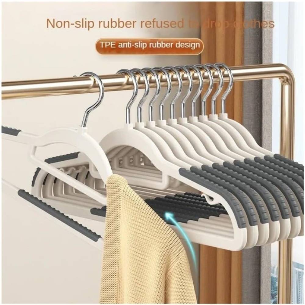 Étendoir à linge-Lot de 10 cintres multifonctions noirs – Acier inoxydable – Barre à pantalon intégrée – Antidérapant – Living123 - Image 2