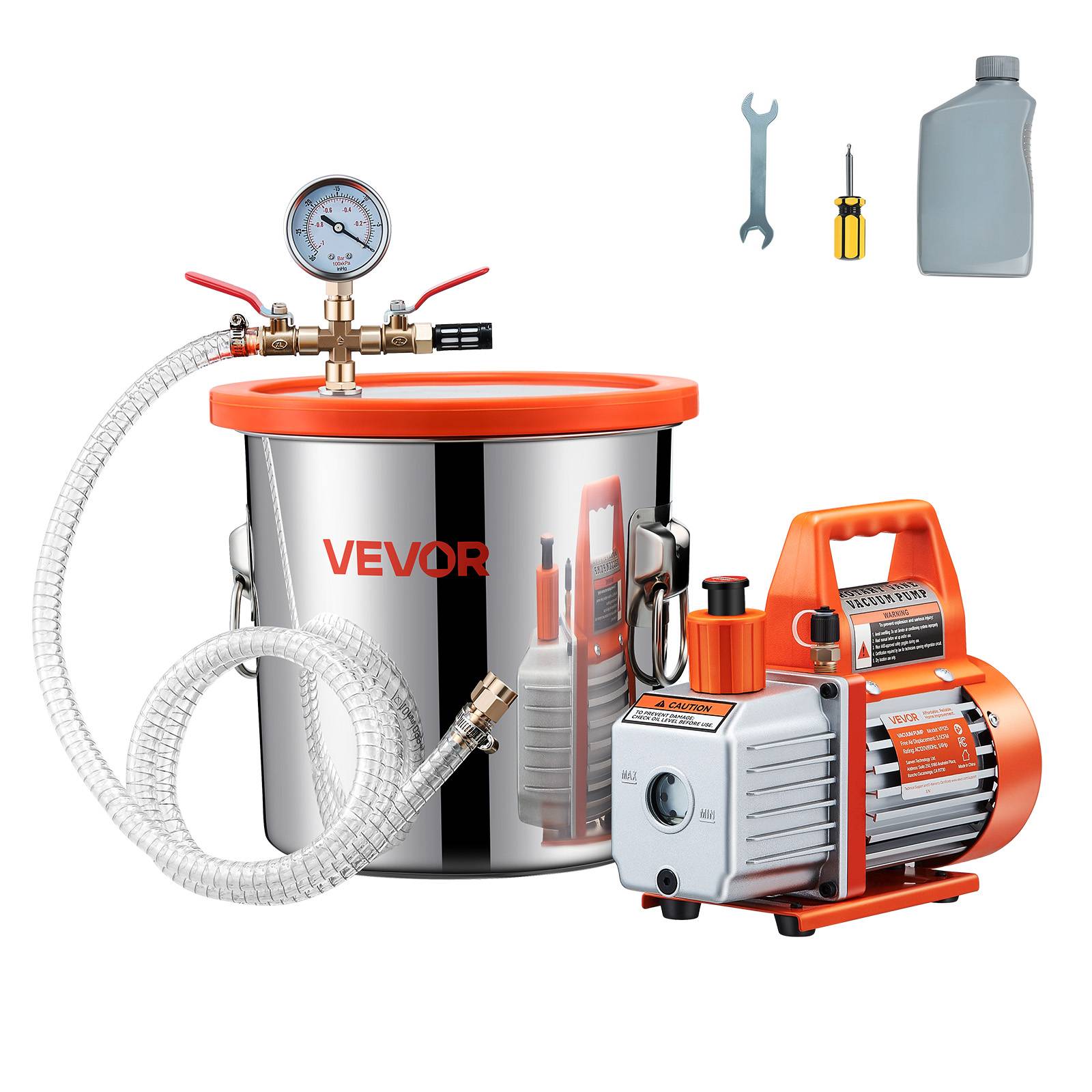 VEVOR Pompe à vide 110 L/min avec chambre à vide dégazage 11,36L, couvercle verre trempé. - Image 1