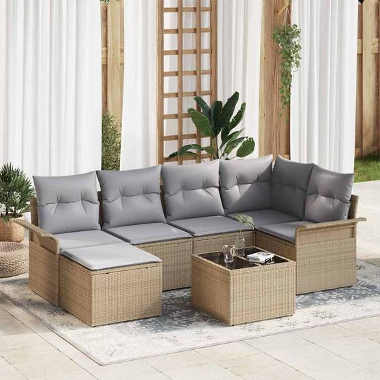 ComfortXL - Salon de Jardin 7 Pièces Poly Rotin Modulable avec Table Hauteur Réglable pour Terrasse Beige – ComfortXL Outdoor Living - Image 1