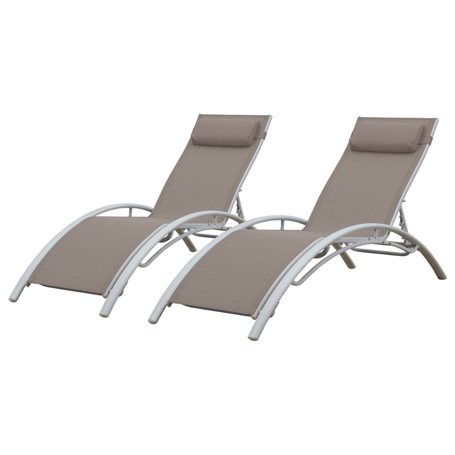 Happy Garden - Lot de 2 transats GALAPAGOS en textilène taupe - aluminium blanc - HAPPY GARDEN - Imagen 1