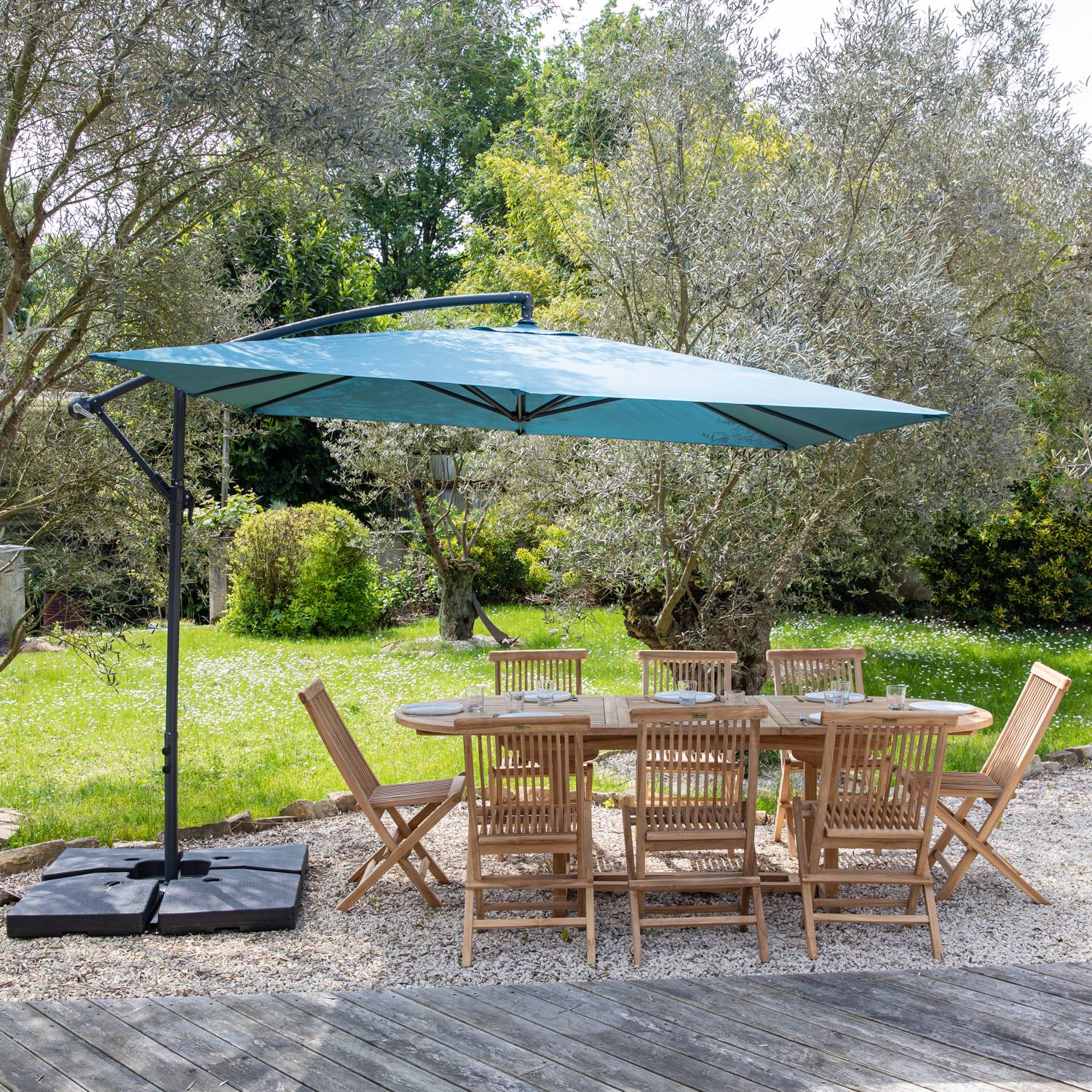 Happy Garden - Parasol déporté MOLOKAI carré 2,7x2,7m bleu gris + housse - HAPPY GARDEN - Imagen 9