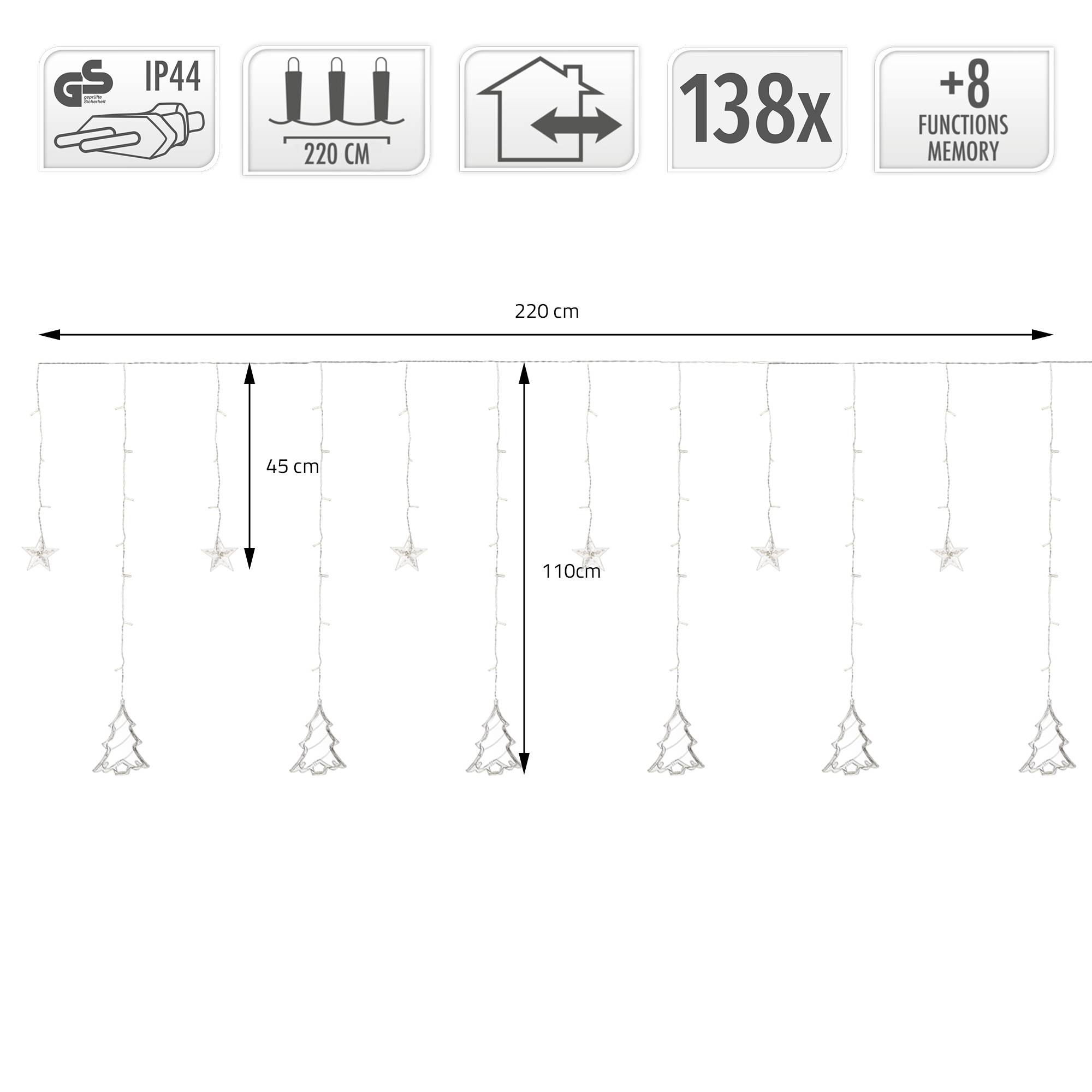 Ecd-Germany - Rideau lumineux avec étoile 138 LEDs blanc chaud décoration de Noël 8 fonctions - Imagen 6