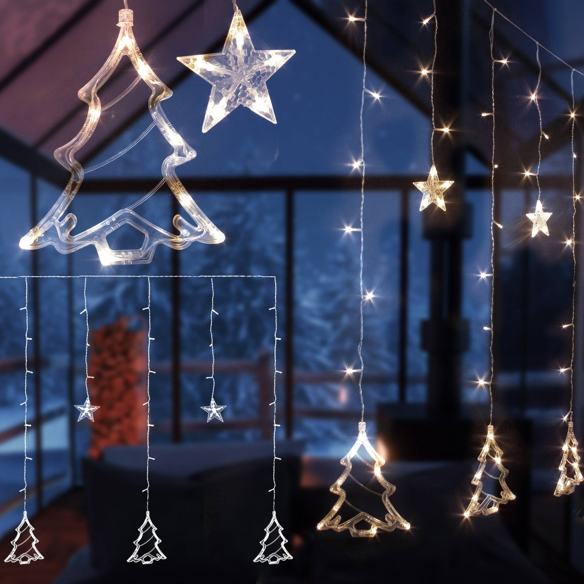 Ecd-Germany - Rideau lumineux avec étoile 138 LEDs blanc chaud décoration de Noël 8 fonctions - Imagen 7