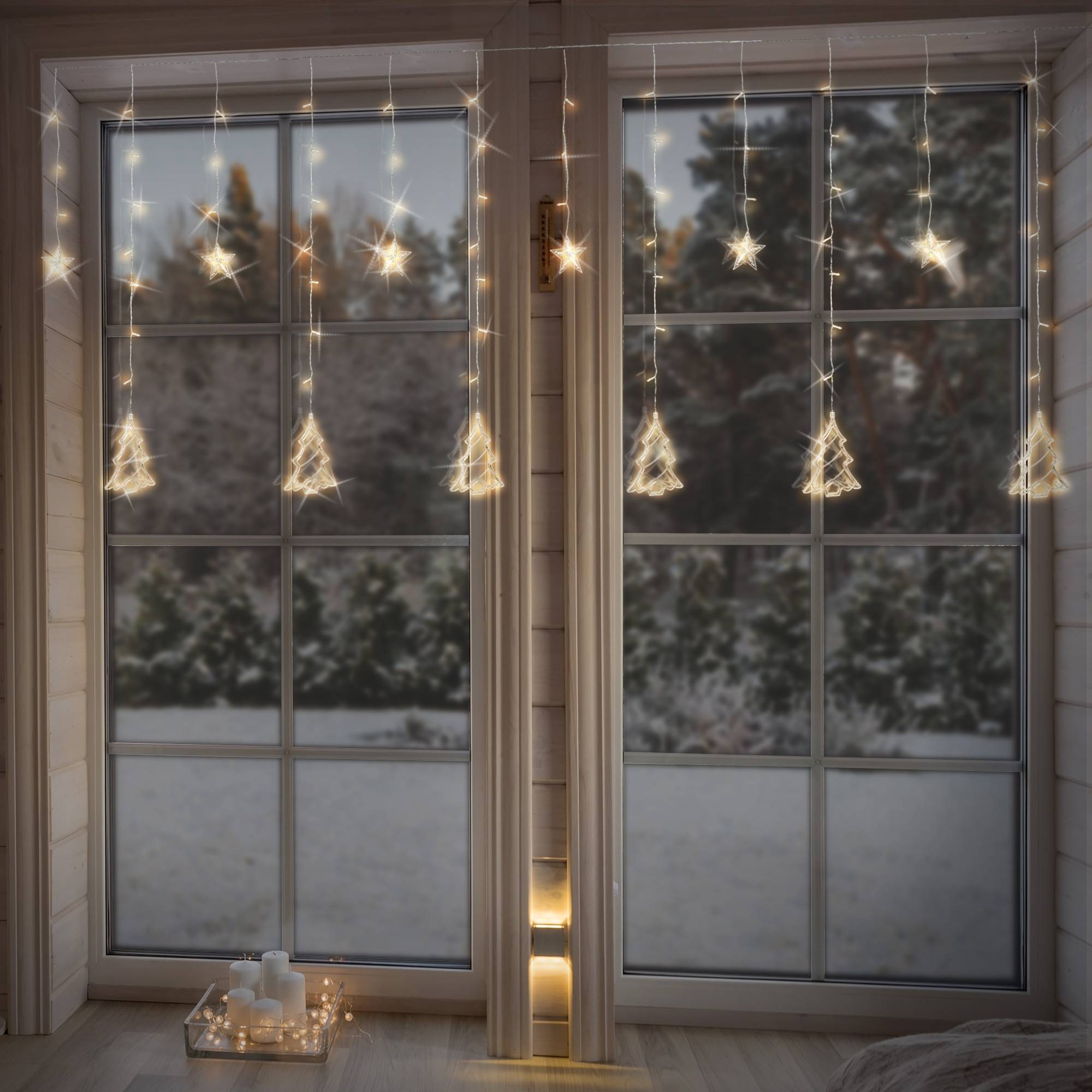 Ecd-Germany - Rideau lumineux avec étoile 138 LEDs blanc chaud décoration de Noël 8 fonctions - Imagen 8