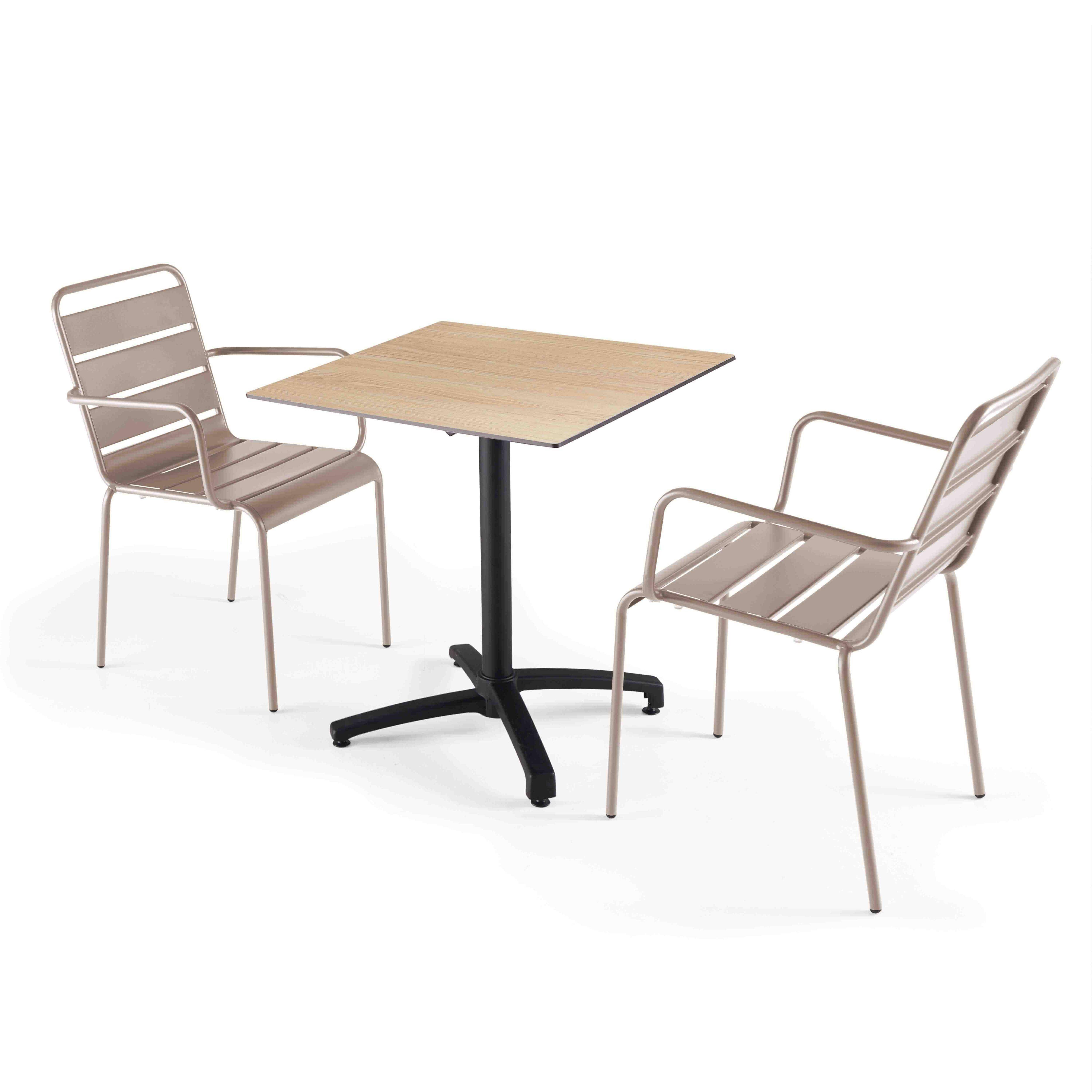 Oviala - Ensemble table de terrasse stratifié naturel et 2 fauteuils taupe - Oviala - Imagen 1