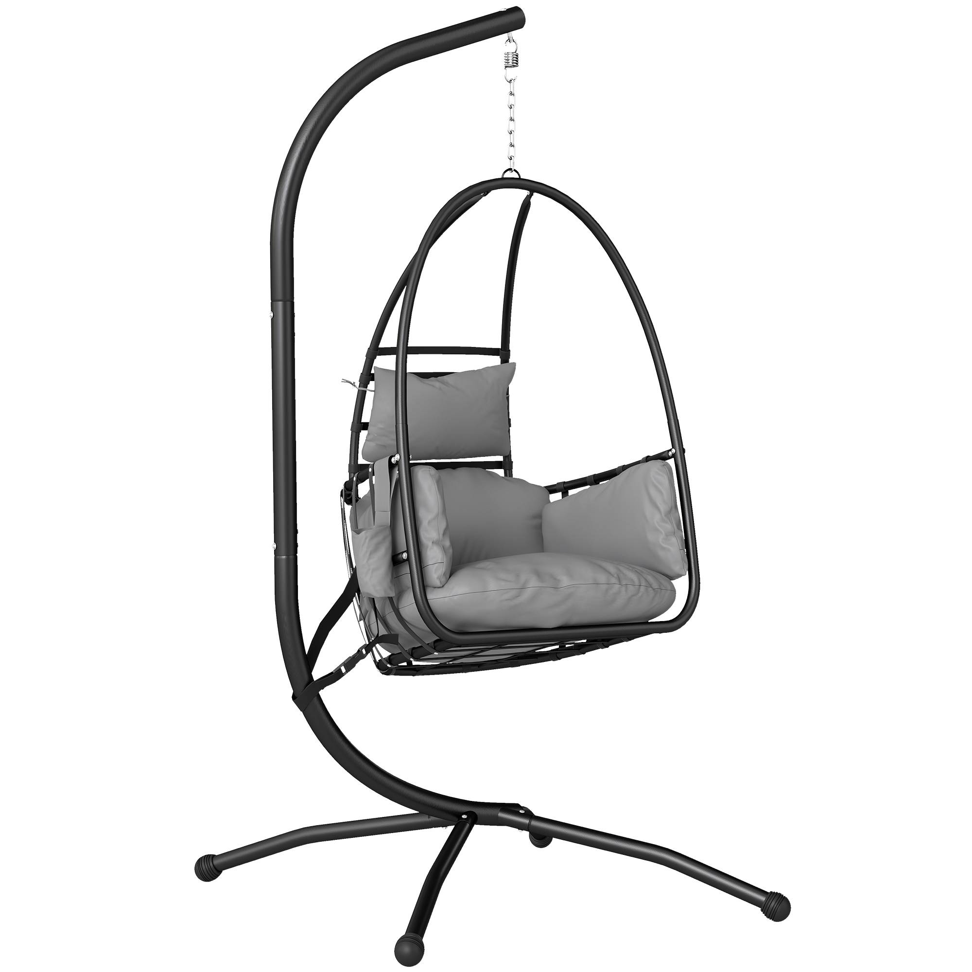 ComfortXL - Fauteuil œuf suspendu acier gris foncé pliable intérieur extérieur avec coussin - ComfortXL Outdoor Living