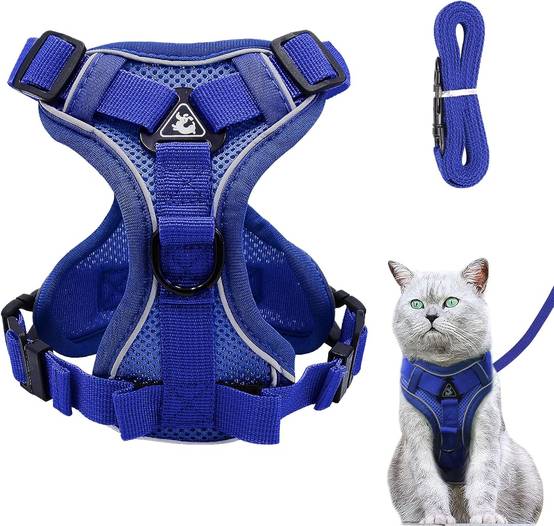 Harnais réglable pour Chat - Anti-éclatement Bleu Profond - M
