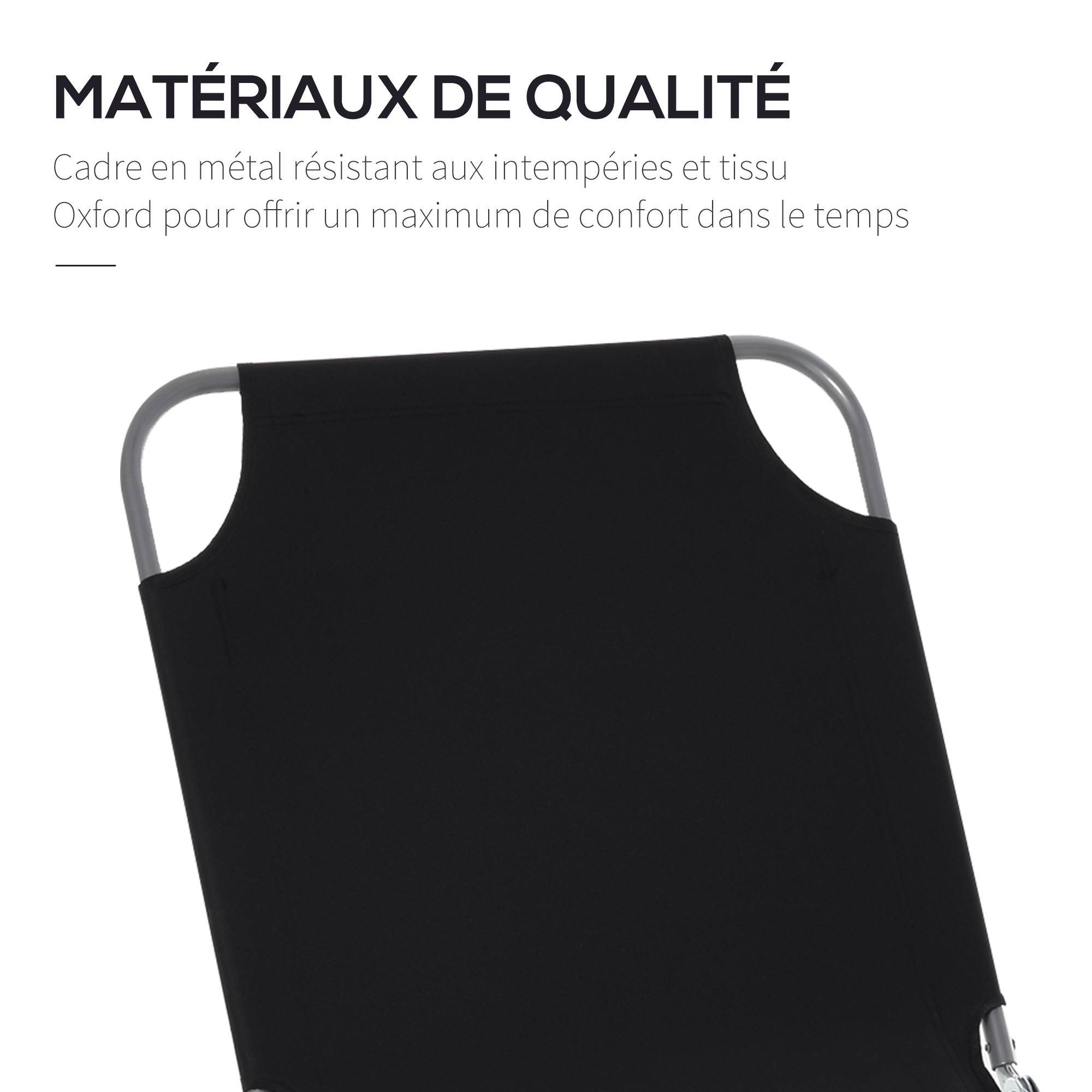 Outsunny - Bain de soleil transat pliable dossier réglable multipositions métal et polyester noir - Outsunny - Imagen 6
