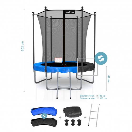 Trampoline extérieur Classique ø185 cm- 6FT- Filet intérieur, Matelas de protection réversible et Echelle JUMP4FUN - Image 2