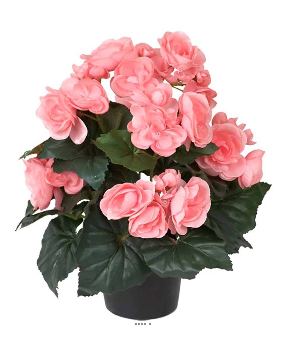 Artificielles - Begonia artificiel Rose tendre en pot H 28 cm superbe qualité - couleur: Rose