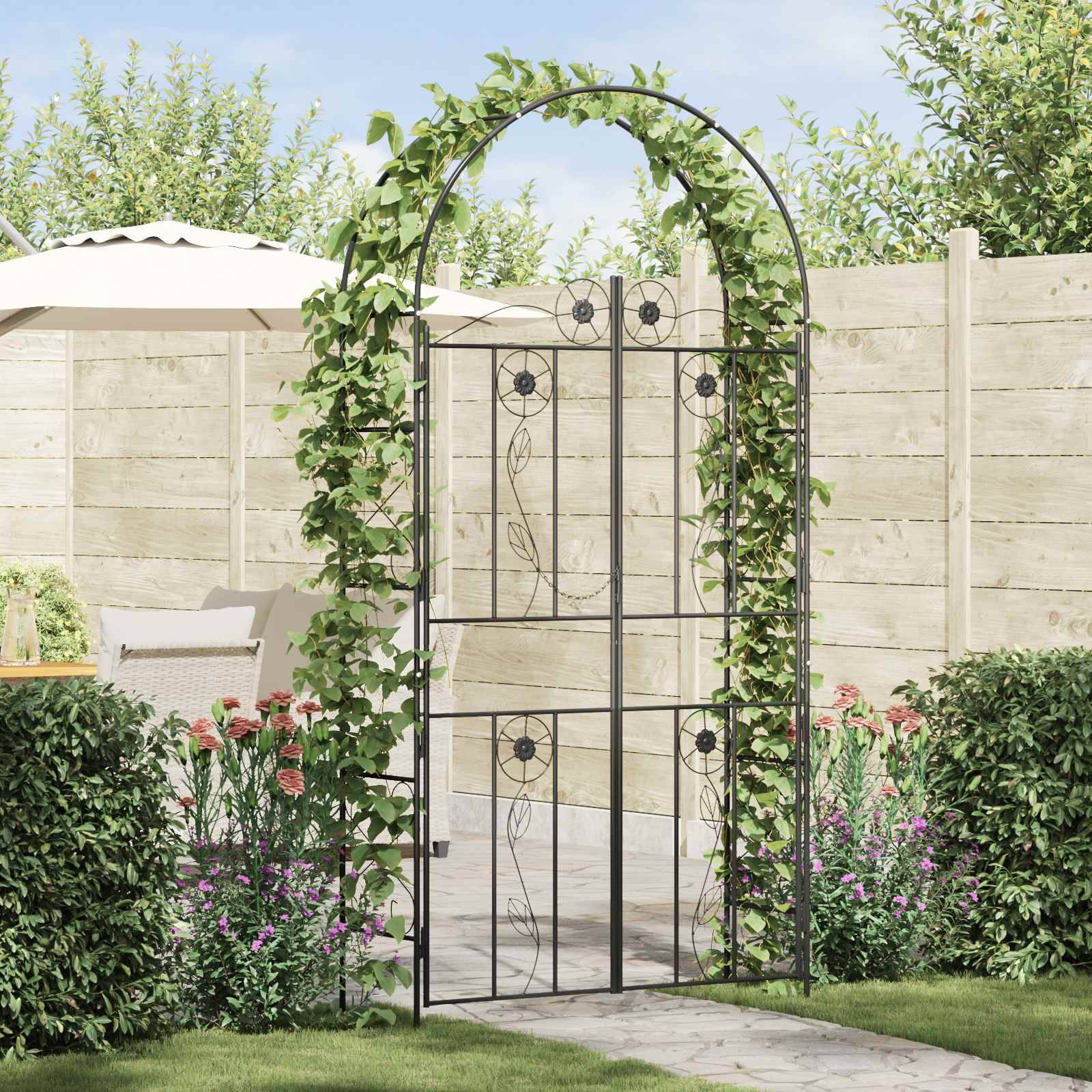 Arche à Rosiers Fer Noir Design Rectangulaire Simple pour Allée Jardin 115cm - ComfortXL Outdoor Living - Image 1