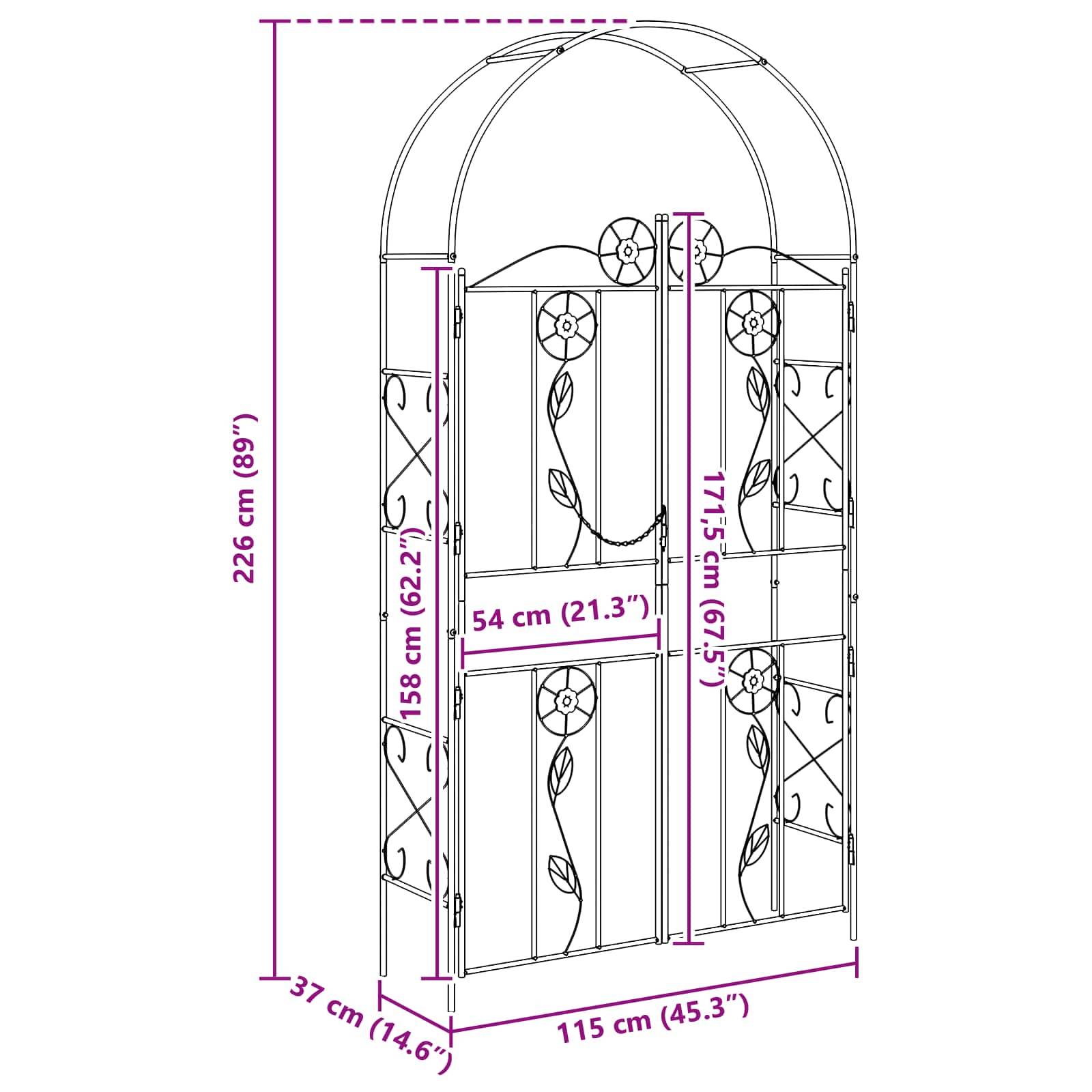 Arche à Rosiers Fer Noir Design Rectangulaire Simple pour Allée Jardin 115cm - ComfortXL Outdoor Living - Image 8
