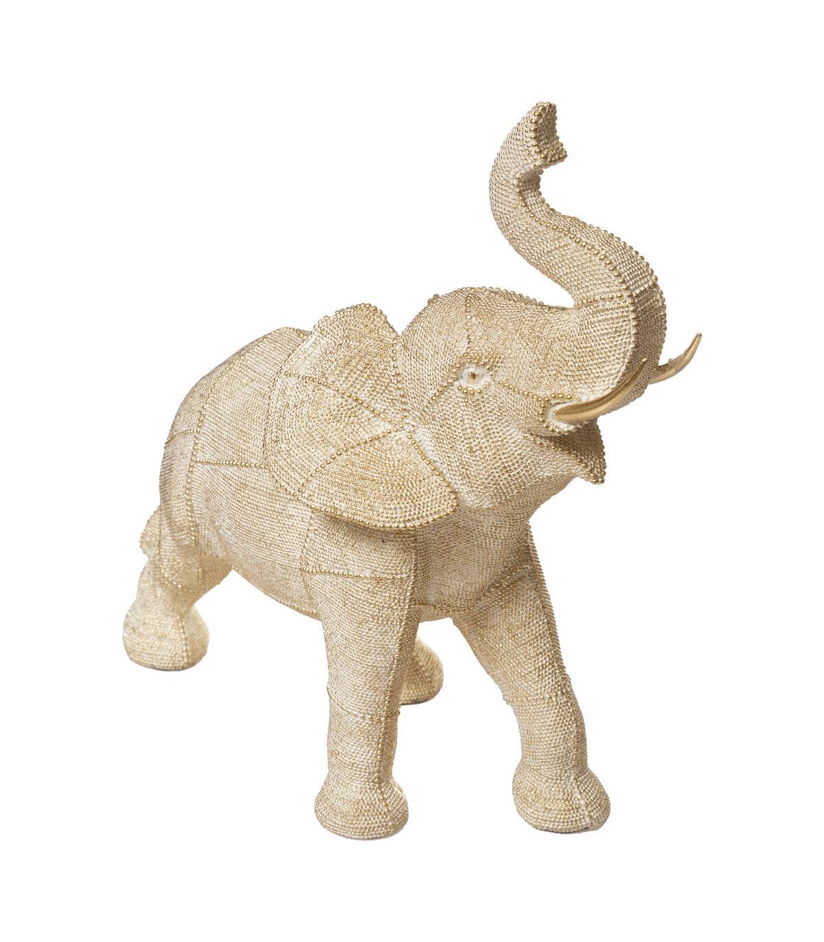 Objet déco Éléphant en résine Dorée motifs en relief L 38 cm - Imagen 1