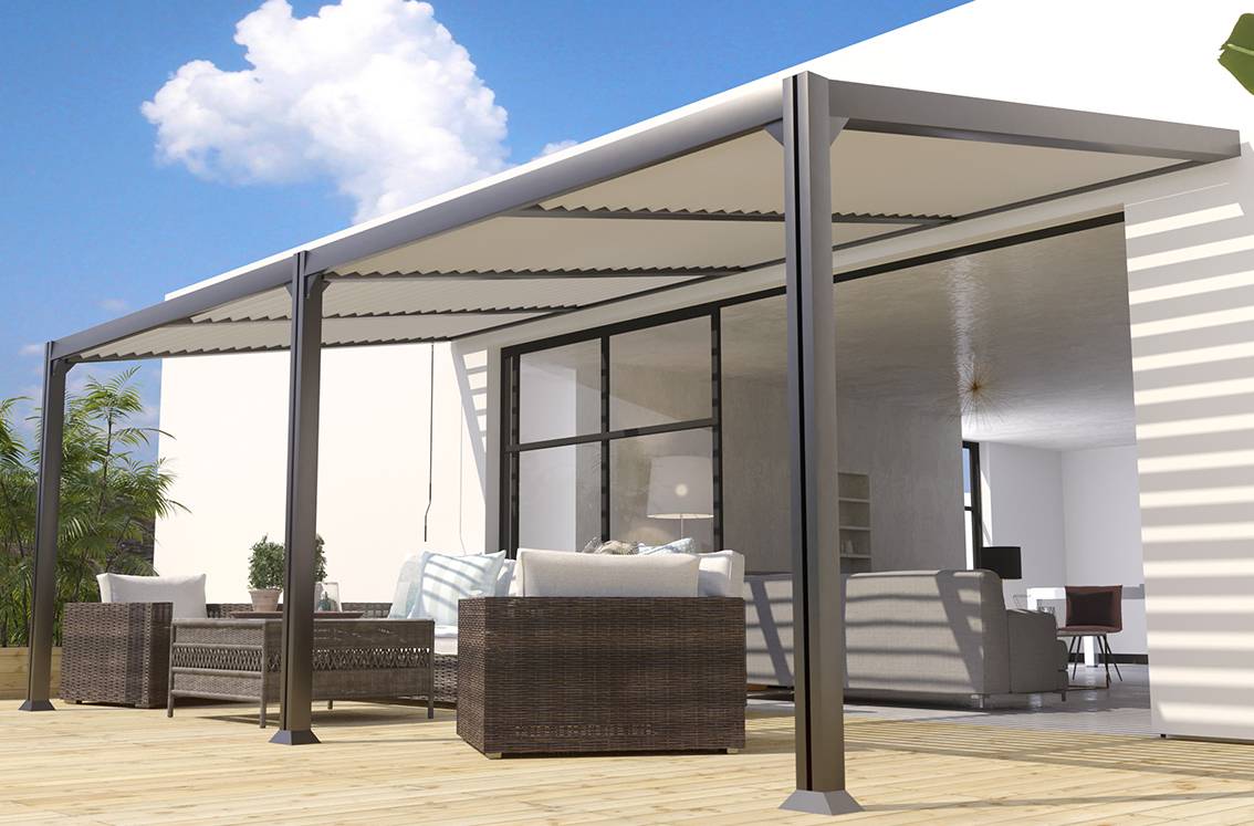 Couleurs du monde - Canberra - Pergola adossée bioclimatique 3x6m en aluminium  - Couleurs du Monde - Imagen 1