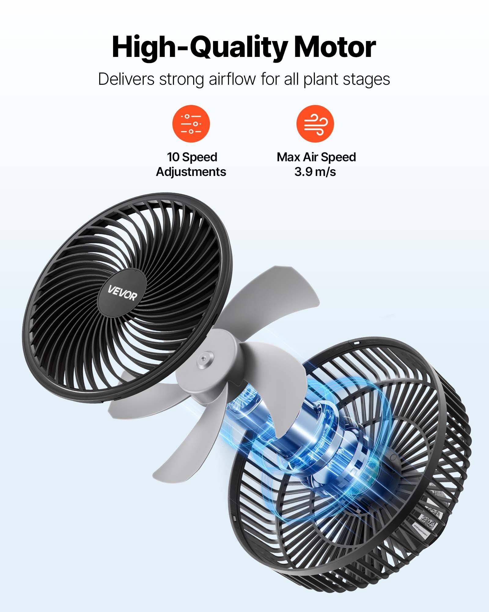 VEVOR Ventilateur de Culture à Pince Oscillant USB-C 9 Vitesses Noir Lot de 1 - Image 3