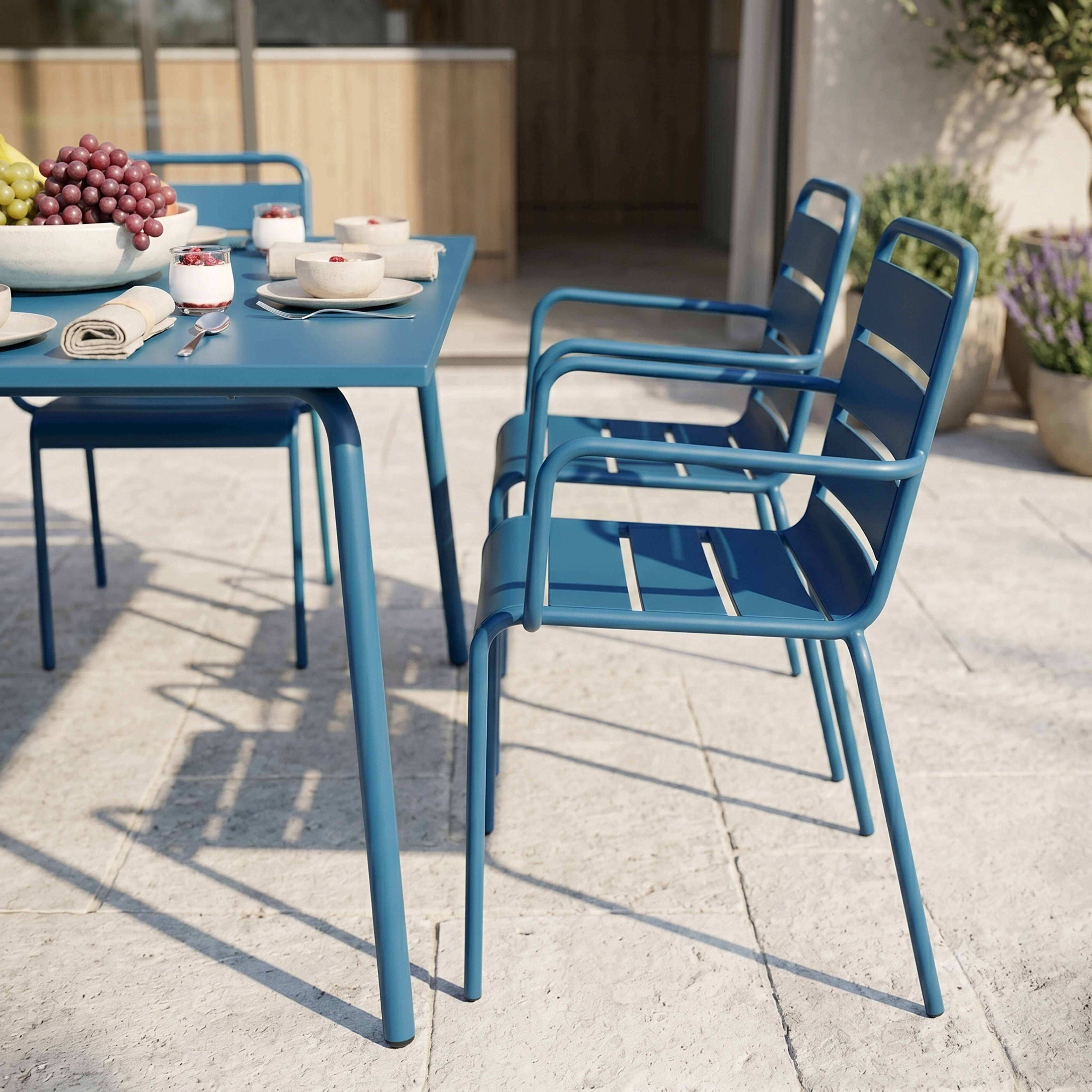 Oviala - Ensemble table de jardin carrée et 8 fauteuils en métal bleu pacific Palavas - Oviala - Imagen 4