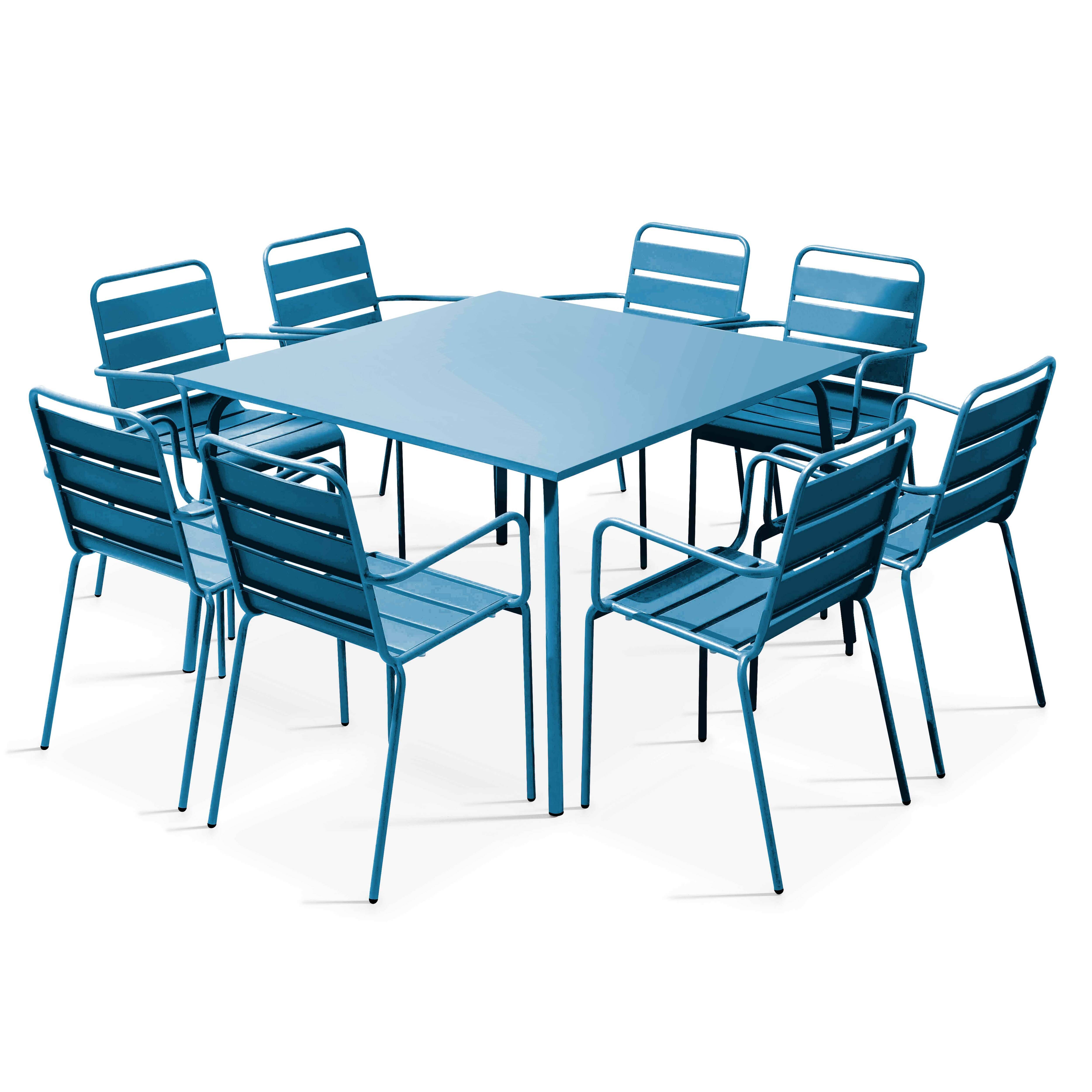Oviala - Ensemble table de jardin carrée et 8 fauteuils en métal bleu pacific Palavas - Oviala - Imagen 1