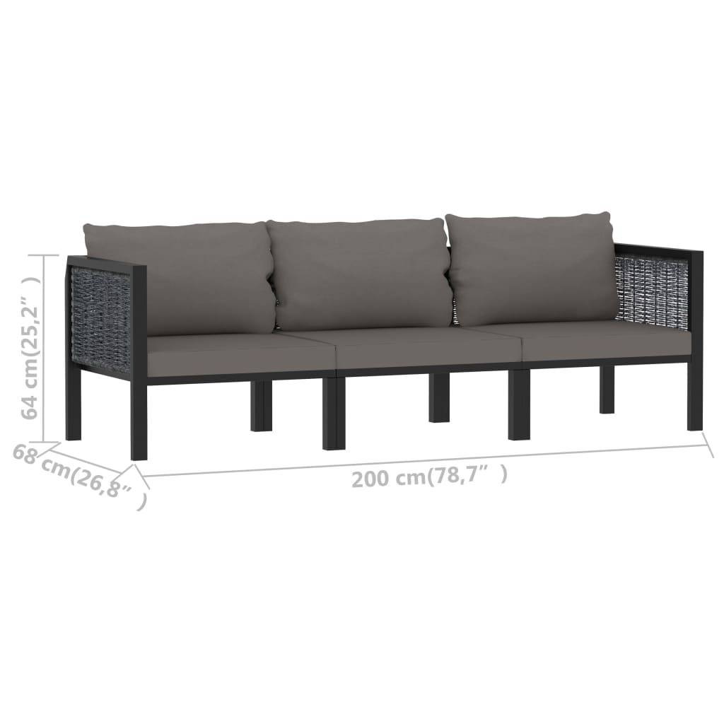 Canapé Extérieur 3 Places Poly Rotin Anthracite Durable avec Coussins Épais pour Salon de Jardin et Terrasse Spacieuse – ComfortXL Outdoor Living - Image 9
