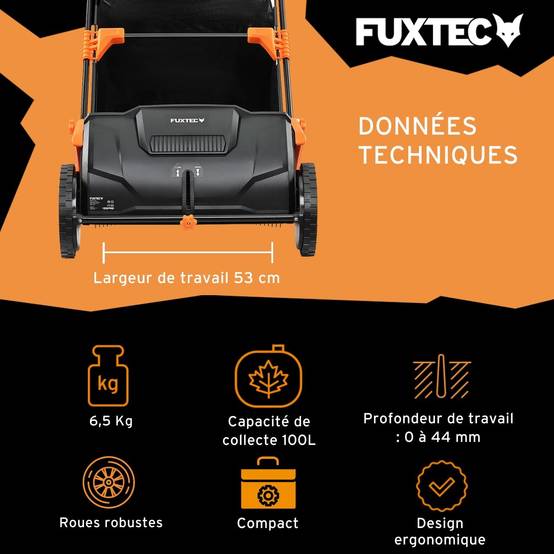 FUXTEC - Ramasseur de feuilles FUXTEC FX-LS52 manuel, bac 100 L, largeur 53 cm, 6,5 kg, poignées réglables, 2 roues - Image 3