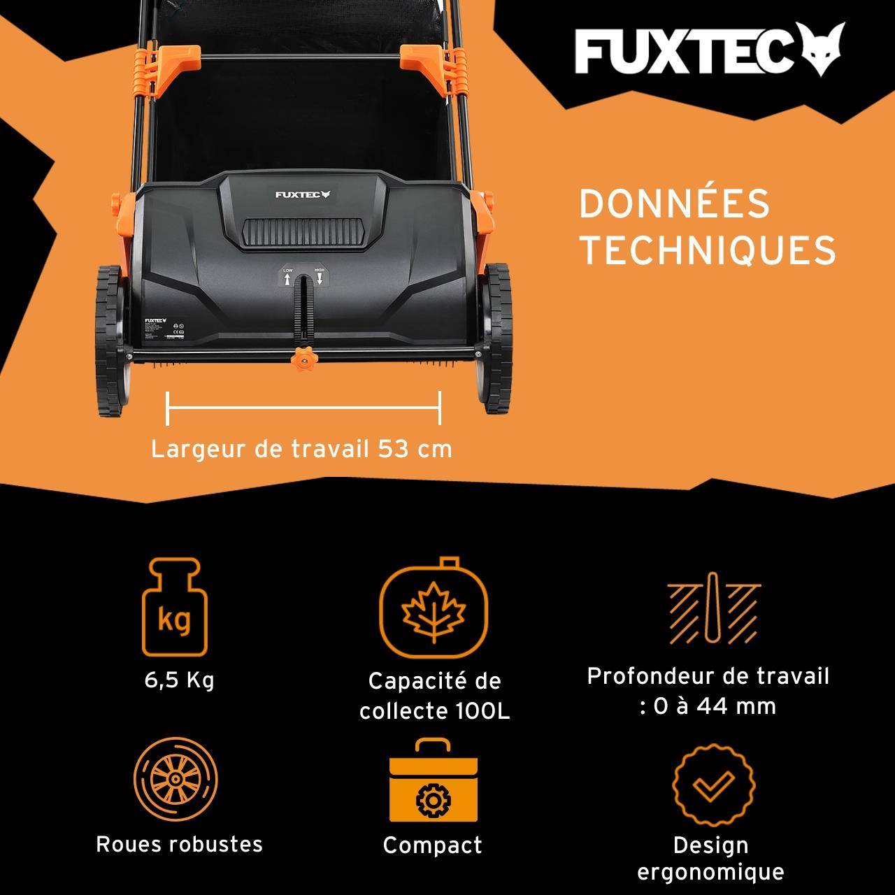 FUXTEC - Ramasseur de feuilles FUXTEC FX-LS52 manuel, bac 100 L, largeur 53 cm, 6,5 kg, poignées réglables, 2 roues - Image 3