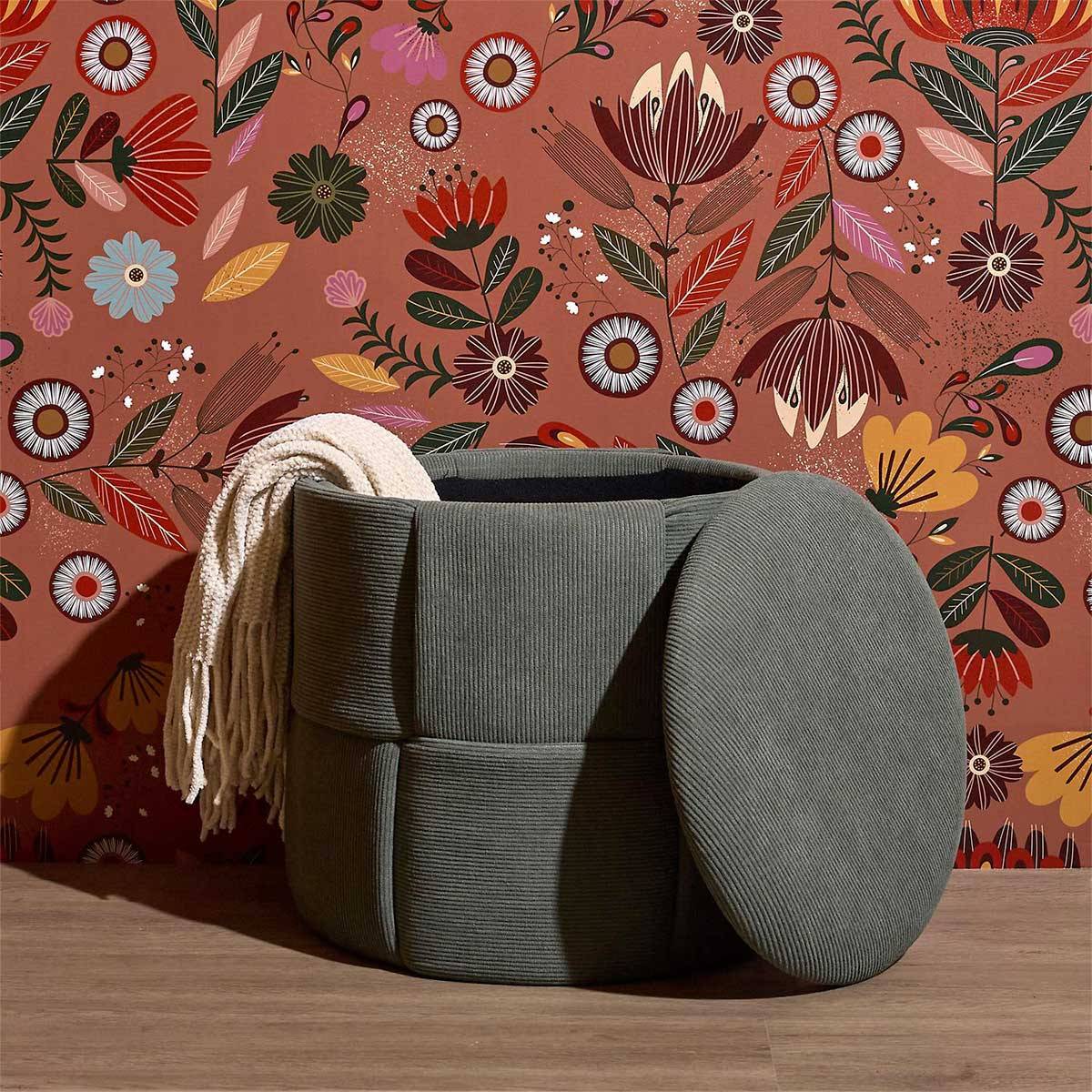 The Home Deco Factory - Pouf Coffre Tressé Côtelé "Jules" 38cm Vert - Image 8