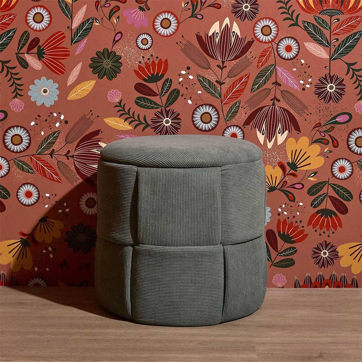 The Home Deco Factory - Pouf Coffre Tressé Côtelé "Jules" 38cm Vert - Image 7