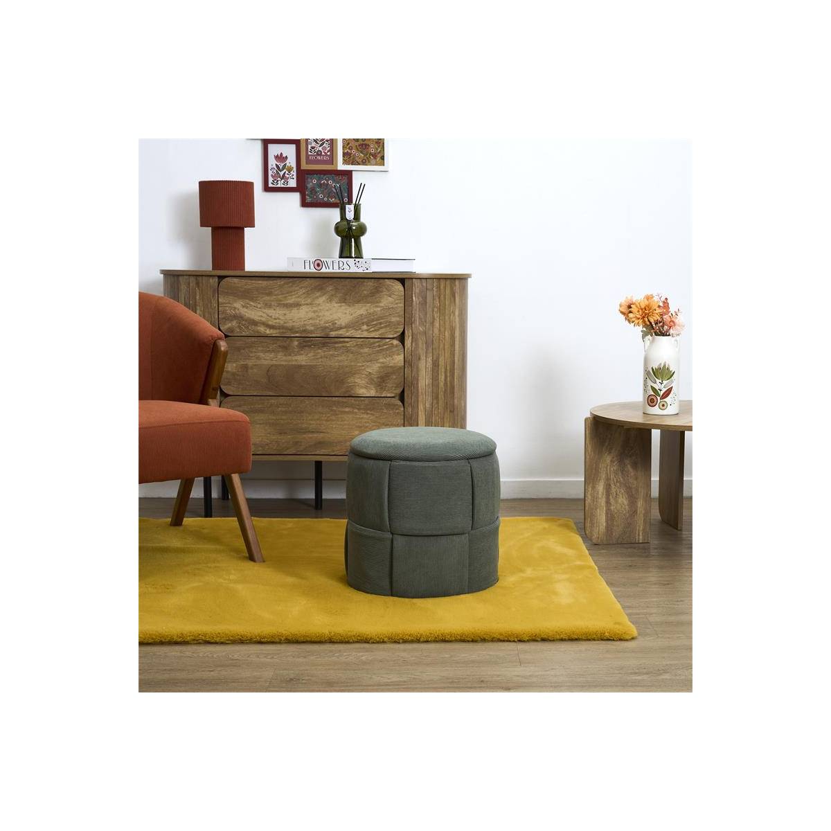 The Home Deco Factory - Pouf Coffre Tressé Côtelé "Jules" 38cm Vert - Image 5