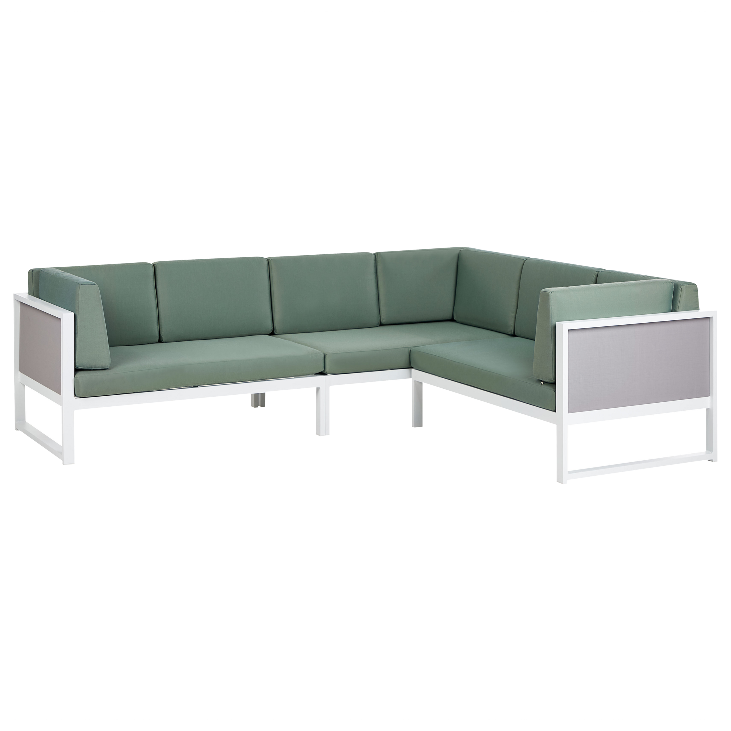 Beliani - Salon de Jardin en Aluminium Blanc Canapé d'Angle avec Coussins Verts et Table Basse Mobilier Extérieur - Imagen 7