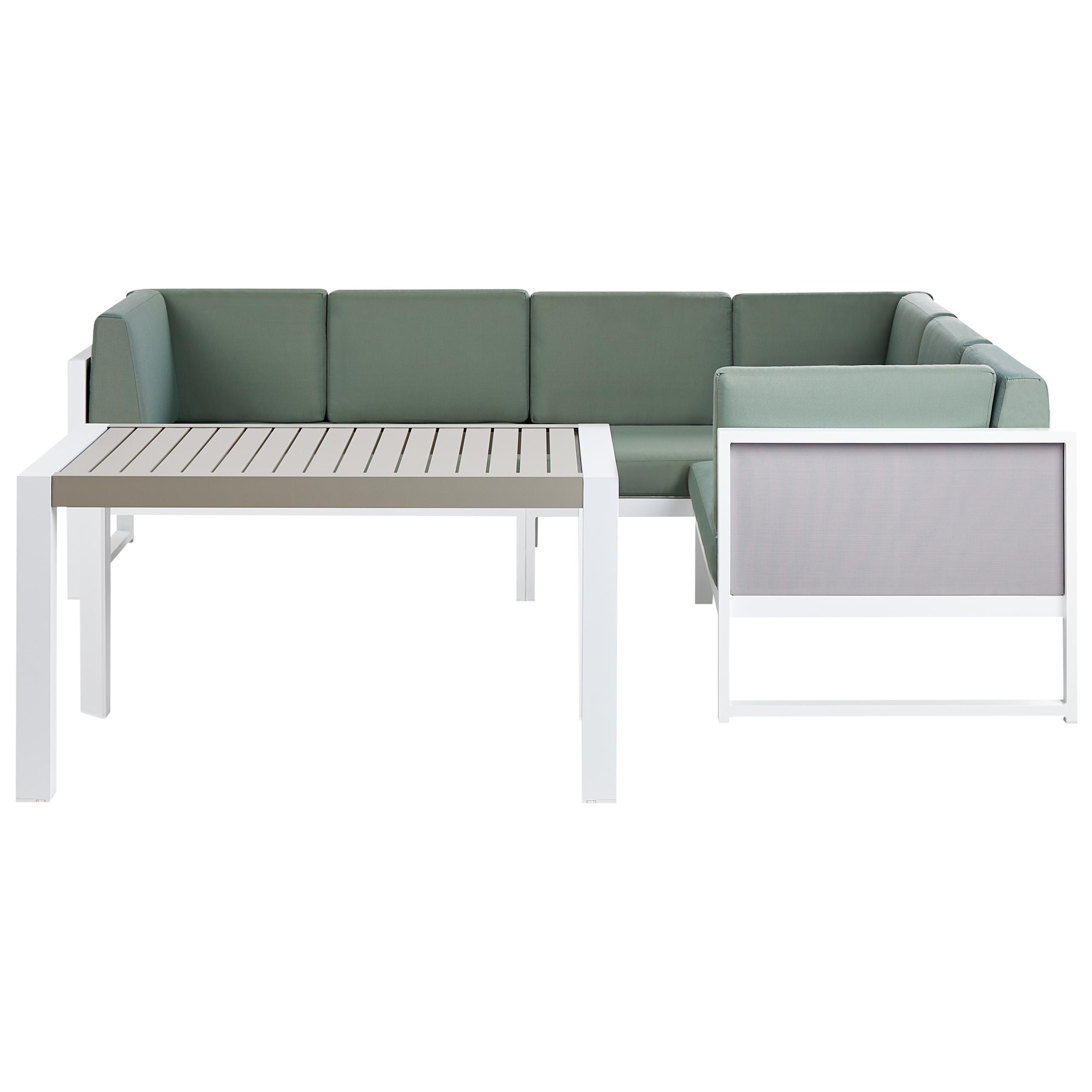 Beliani - Salon de Jardin en Aluminium Blanc Canapé d'Angle avec Coussins Verts et Table Basse Mobilier Extérieur - Imagen 1