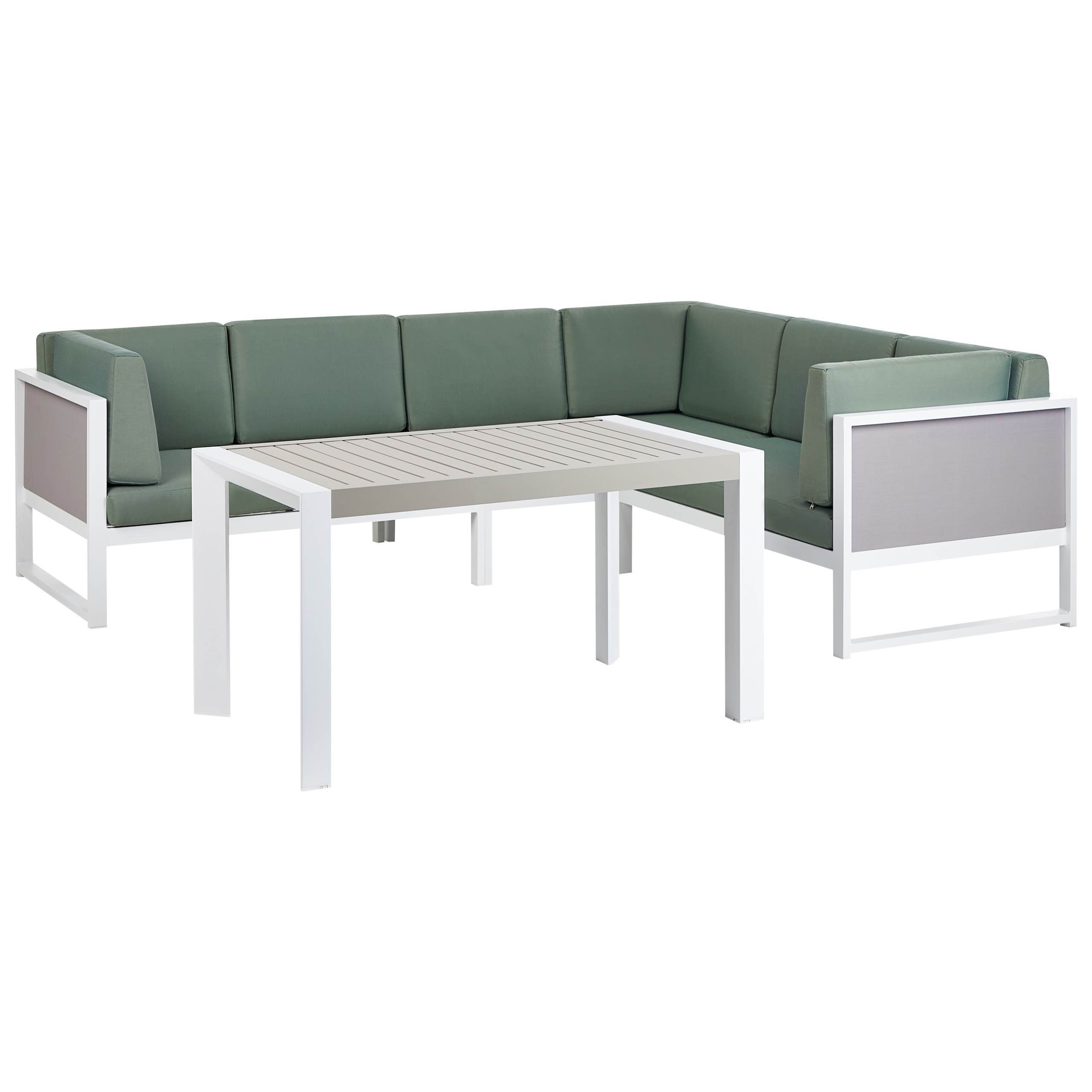 Beliani - Salon de Jardin en Aluminium Blanc Canapé d'Angle avec Coussins Verts et Table Basse Mobilier Extérieur - Imagen 4