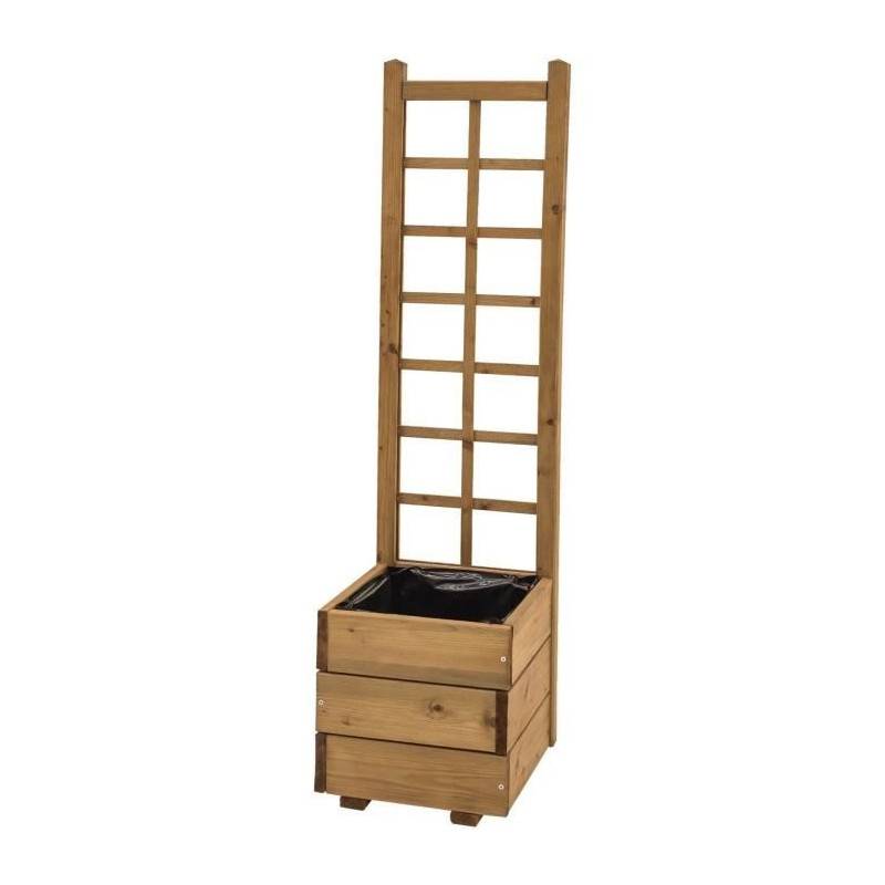 Ekju Bac A Fleurs Carré Avec Treillis Droit En Sapin - 32 X 32 X H 120 Cm