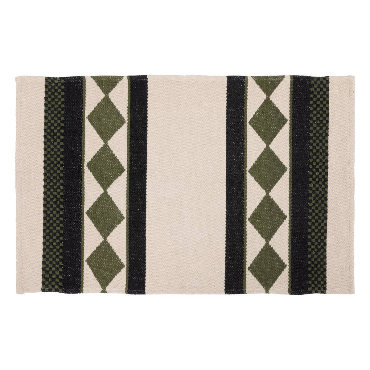 Tapis décoratif en Coton Kaki Noir et Beige Lin 60 x 90 cm - Image 1