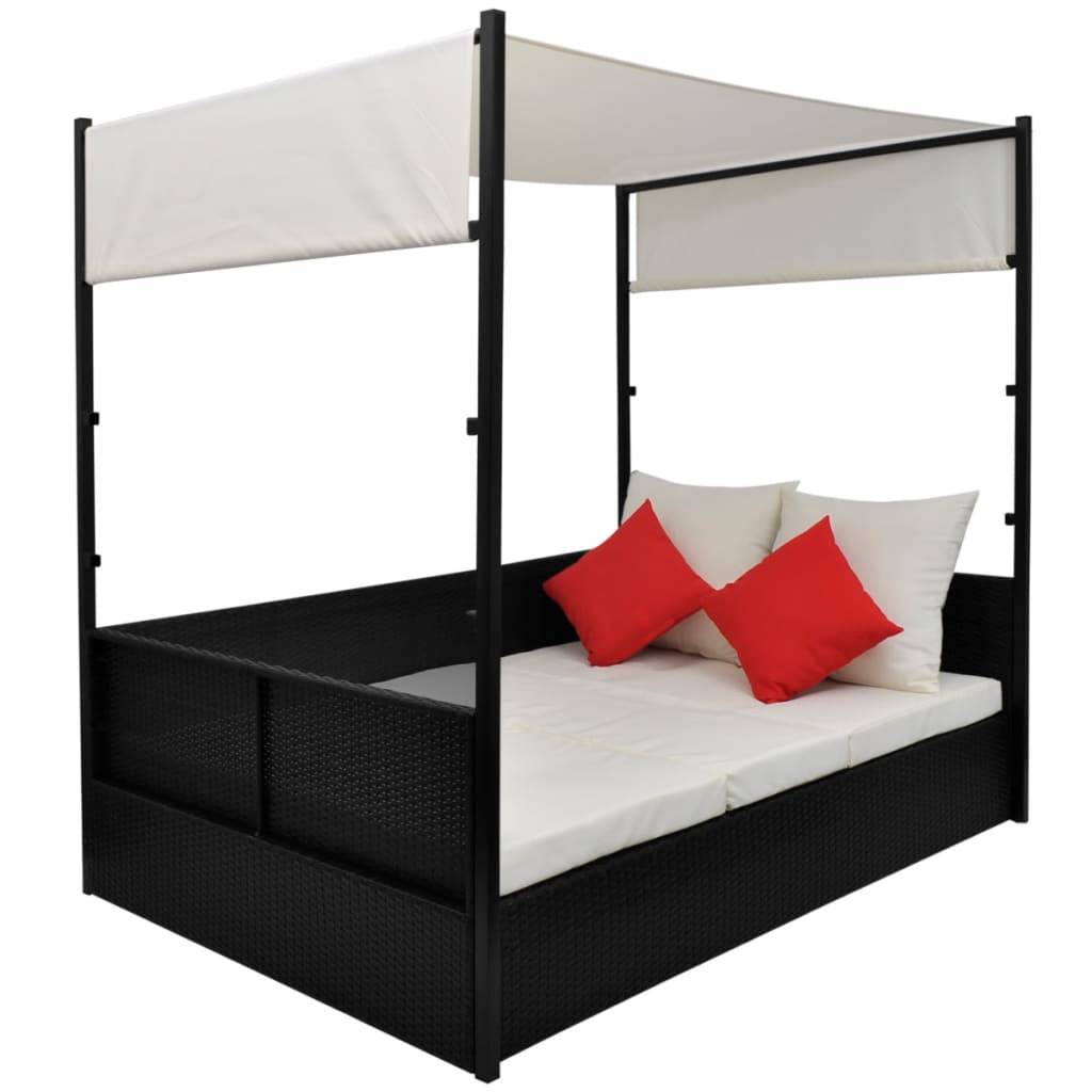 Vidaxl - Lit de jardin avec auvent Noir 190x130 cm Résine tressée vidaXL 42901 - Imagen 4