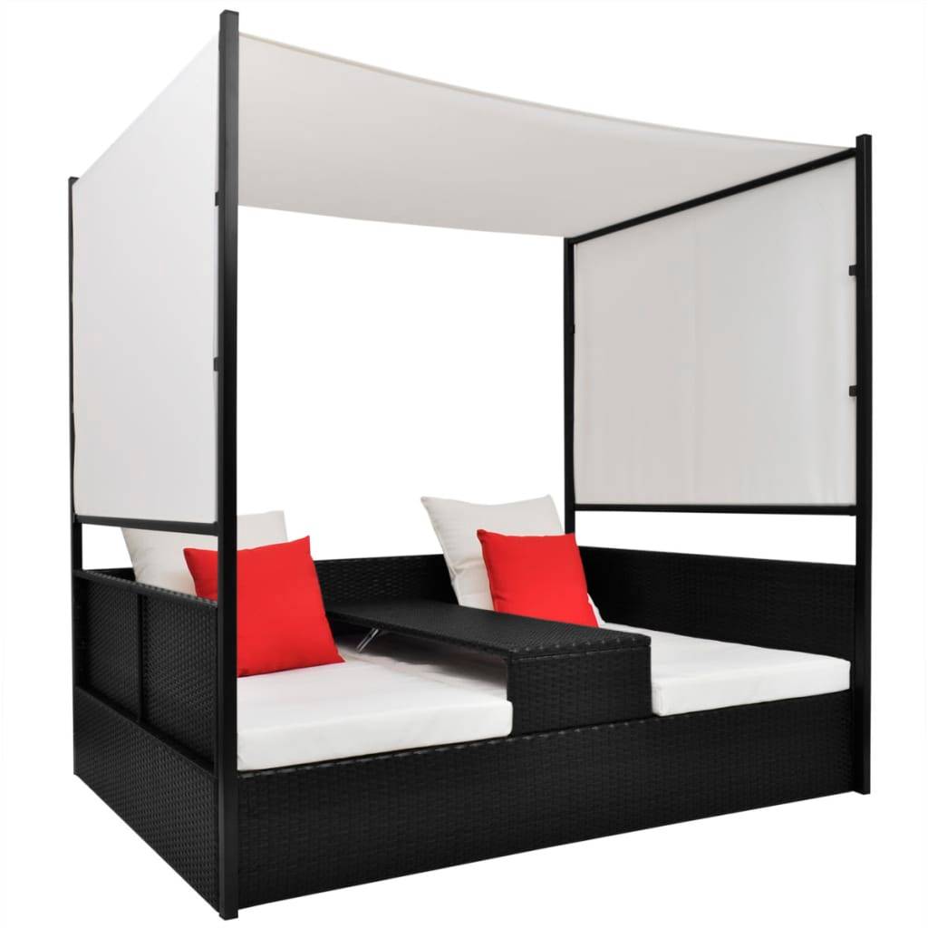 Vidaxl - Lit de jardin avec auvent Noir 190x130 cm Résine tressée vidaXL 42901 - Imagen 1
