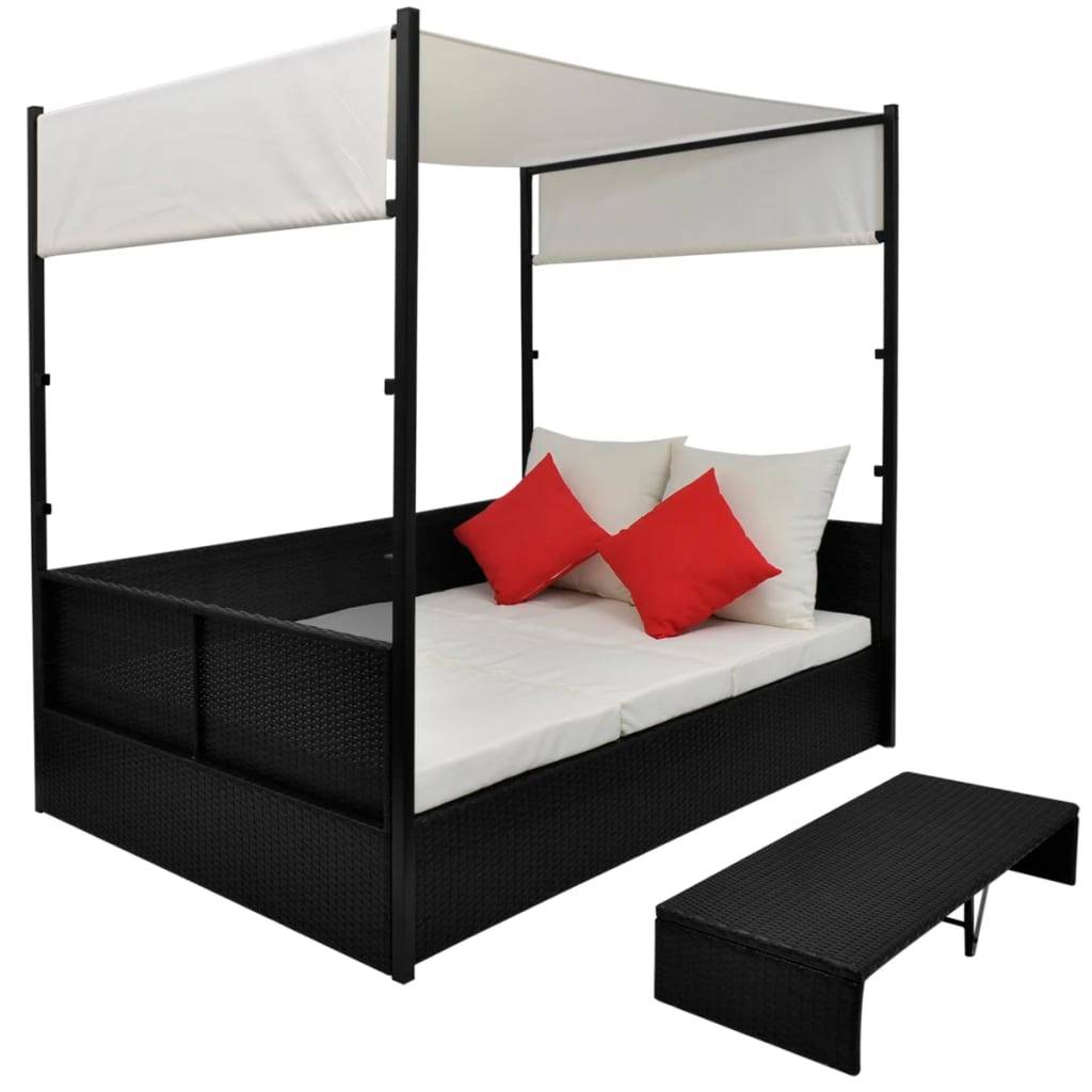 Vidaxl - Lit de jardin avec auvent Noir 190x130 cm Résine tressée vidaXL 42901 - Imagen 2