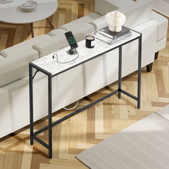 VEVOR Table console marbre, étroite, prise courant, triangulaire, salon. - Image 8