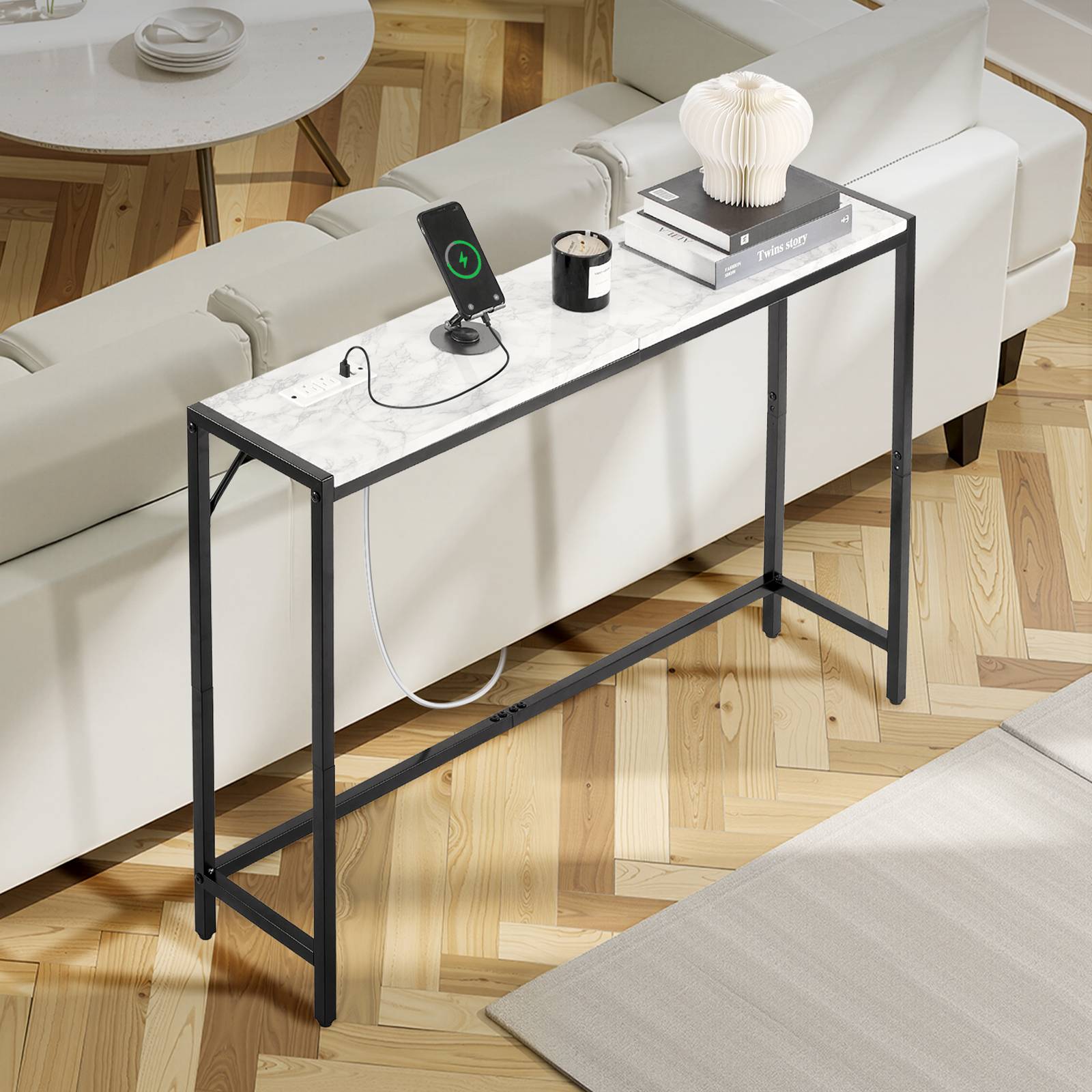 VEVOR Table console marbre, étroite, prise courant, triangulaire, salon. - Image 8