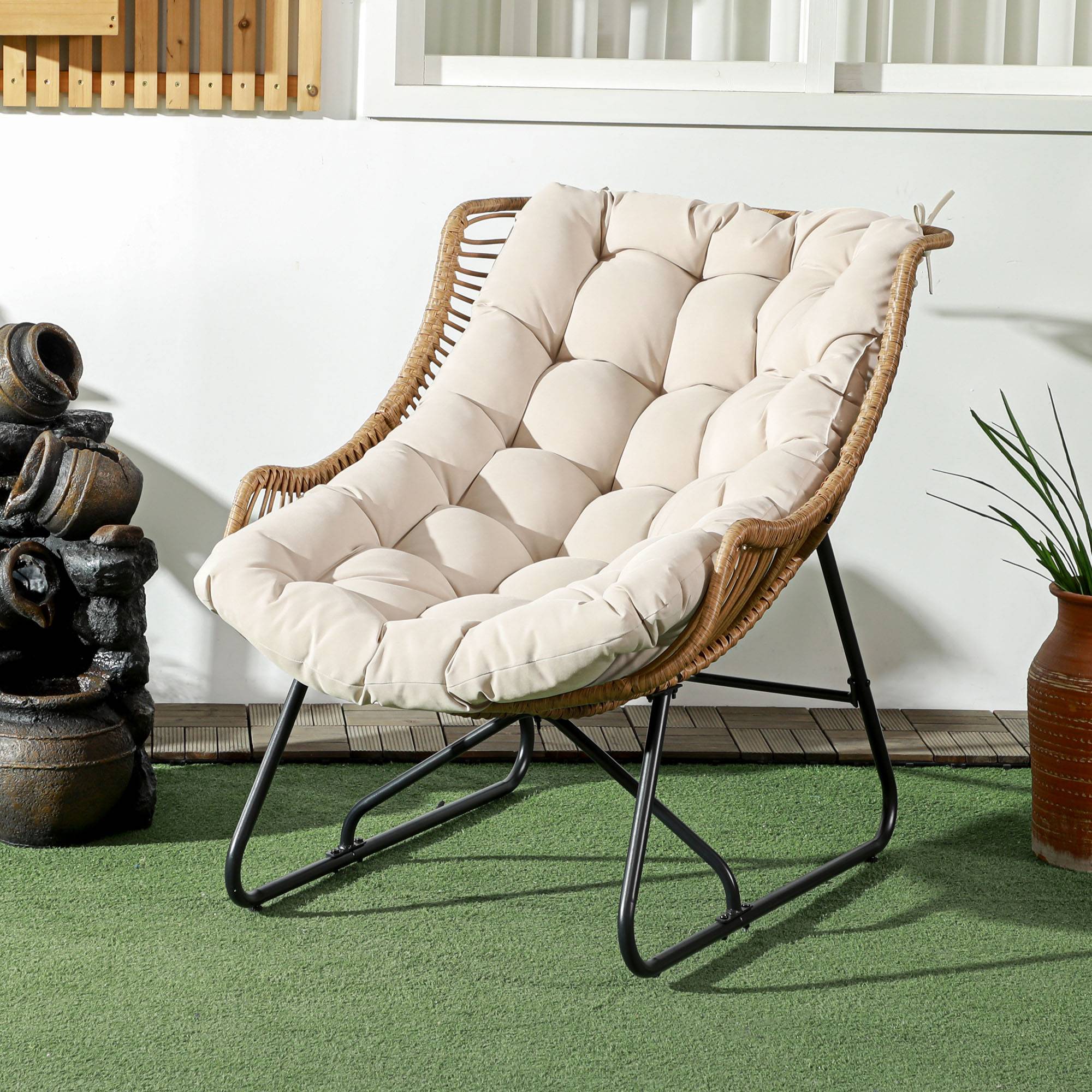 Fauteuil de jardin résine tressée naturel et noir 101 x 75 x 90 cm - PANGIVO - Image 4