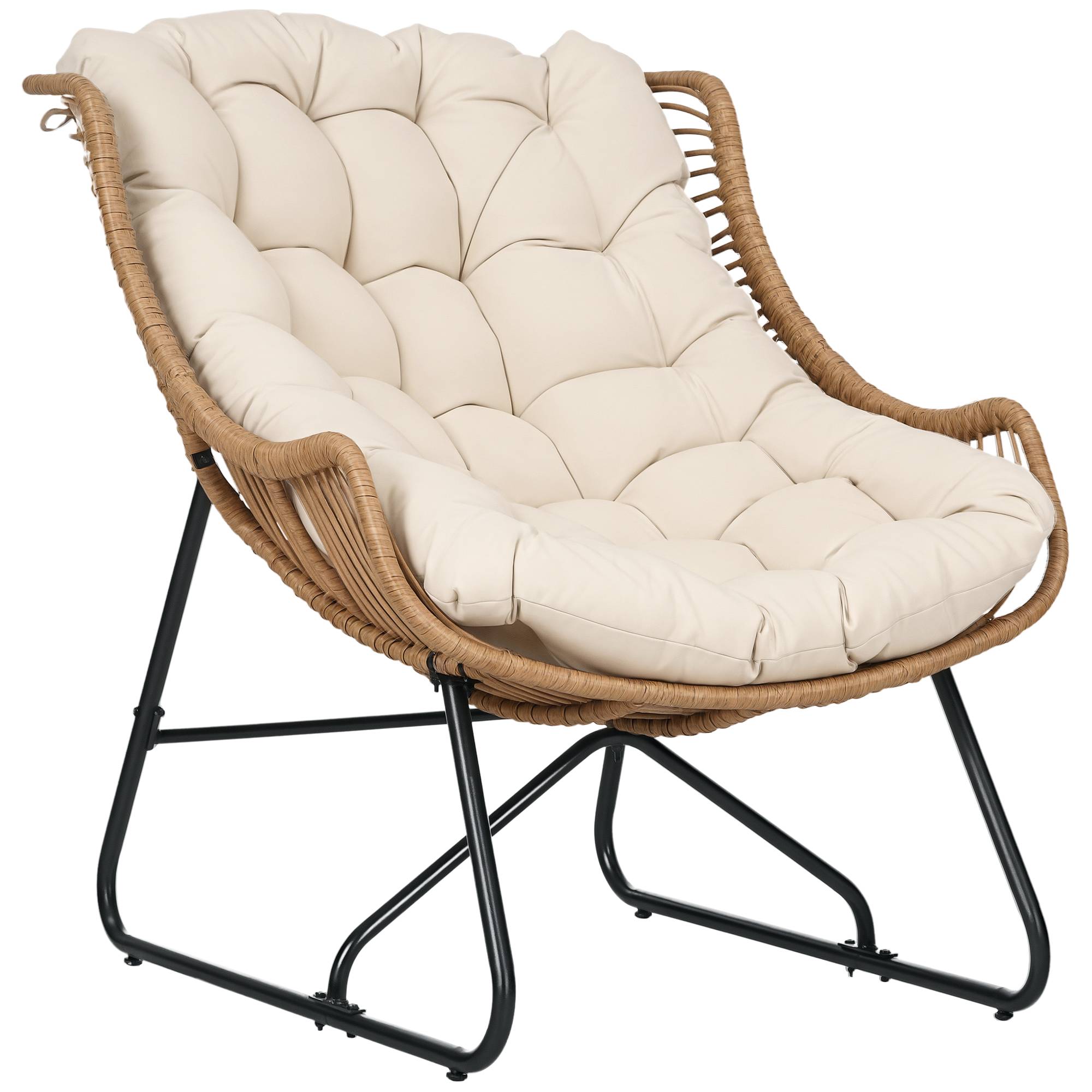 PANGIVO - Fauteuil de jardin résine tressée naturel et noir 101 x 75 x 90 cm - PANGIVO
