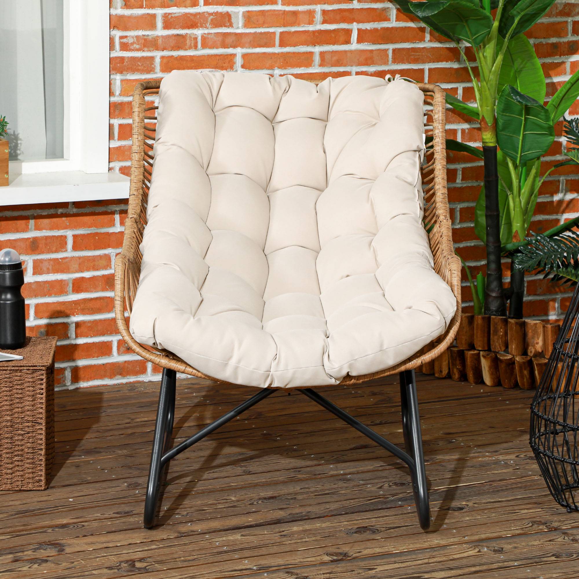 Fauteuil de jardin résine tressée naturel et noir 101 x 75 x 90 cm - PANGIVO - Image 9