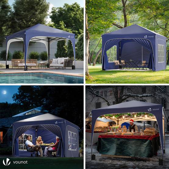 Vounot - VOUNOT® Tonnelle de jardin arquée 3x3m pliable avec porte et fenêtre amovible - Hauteur réglable - Imperméable et anti-UV - Bleu - Image 4