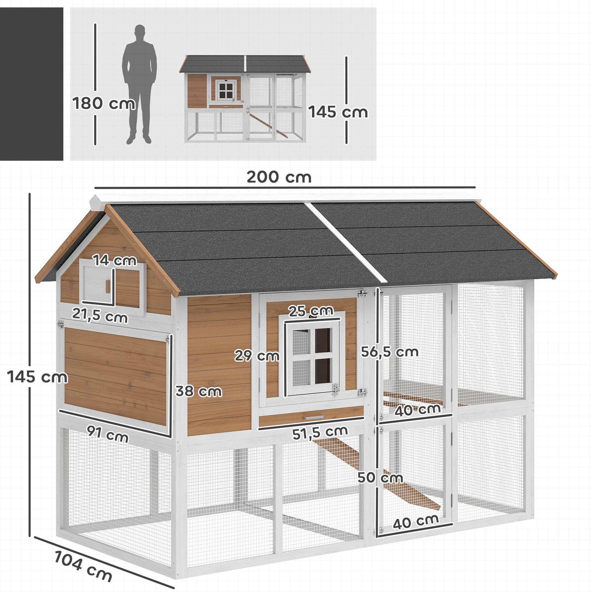 Poulailler avec pondoir bois marron 200 x 104 x 145 cm - PANGIVO - Image 5