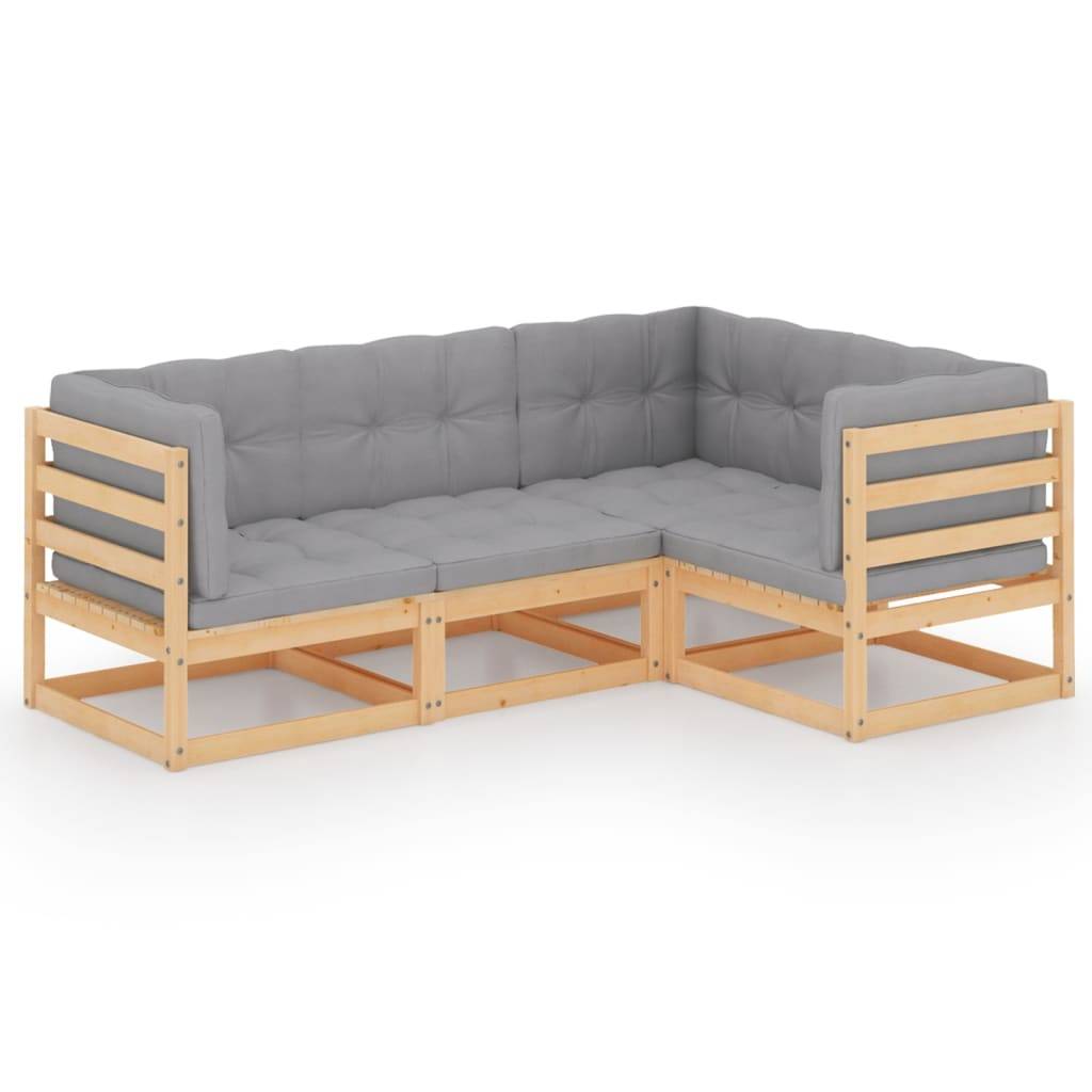 Helloshop26 - Salon de jardin meuble d'extérieur ensemble de mobilier 4 pièces avec coussins bois de pin massif - Imagen 1