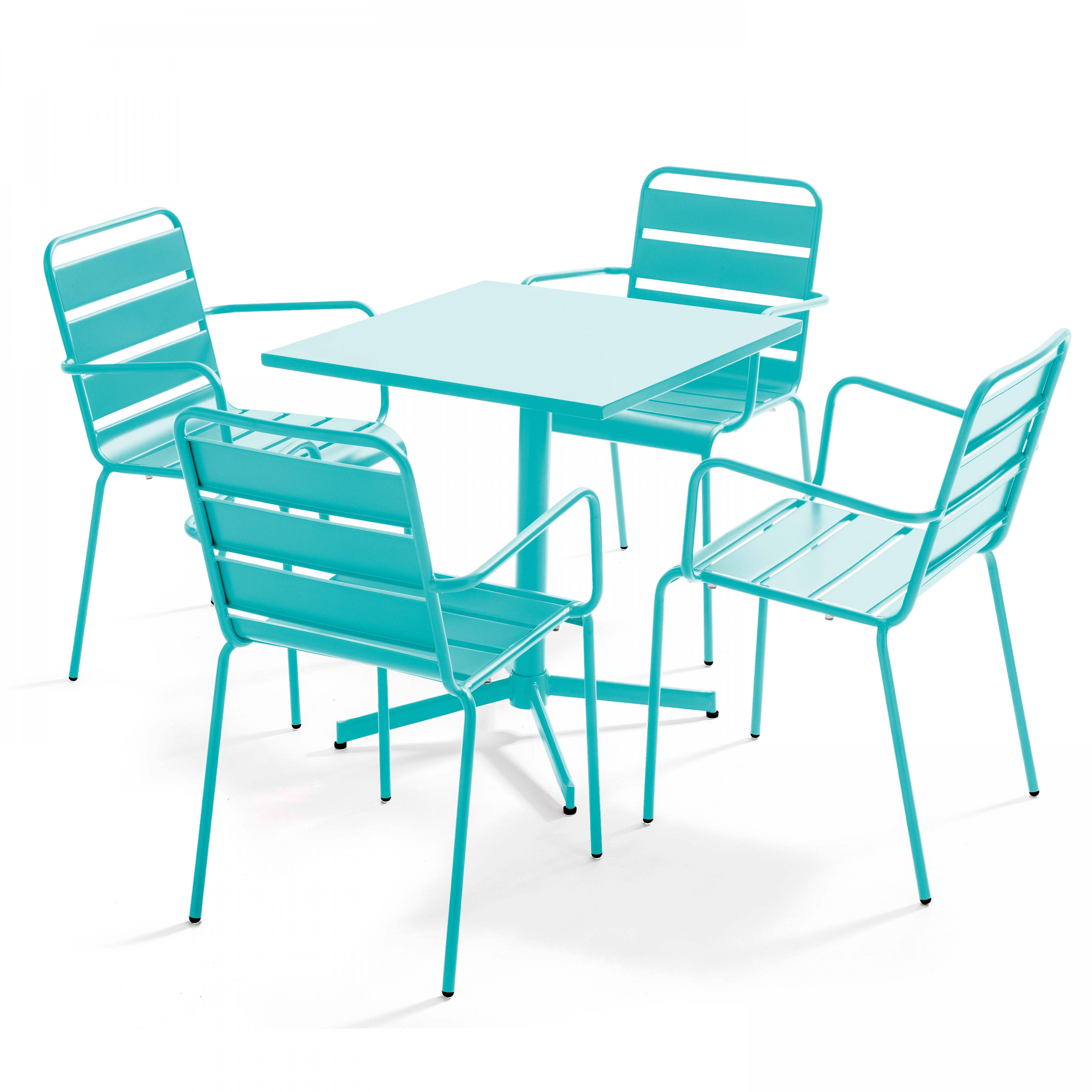 Oviala - Ensemble table de jardin et 4 fauteuils en métal turquoise Palavas - Oviala - Imagen 1