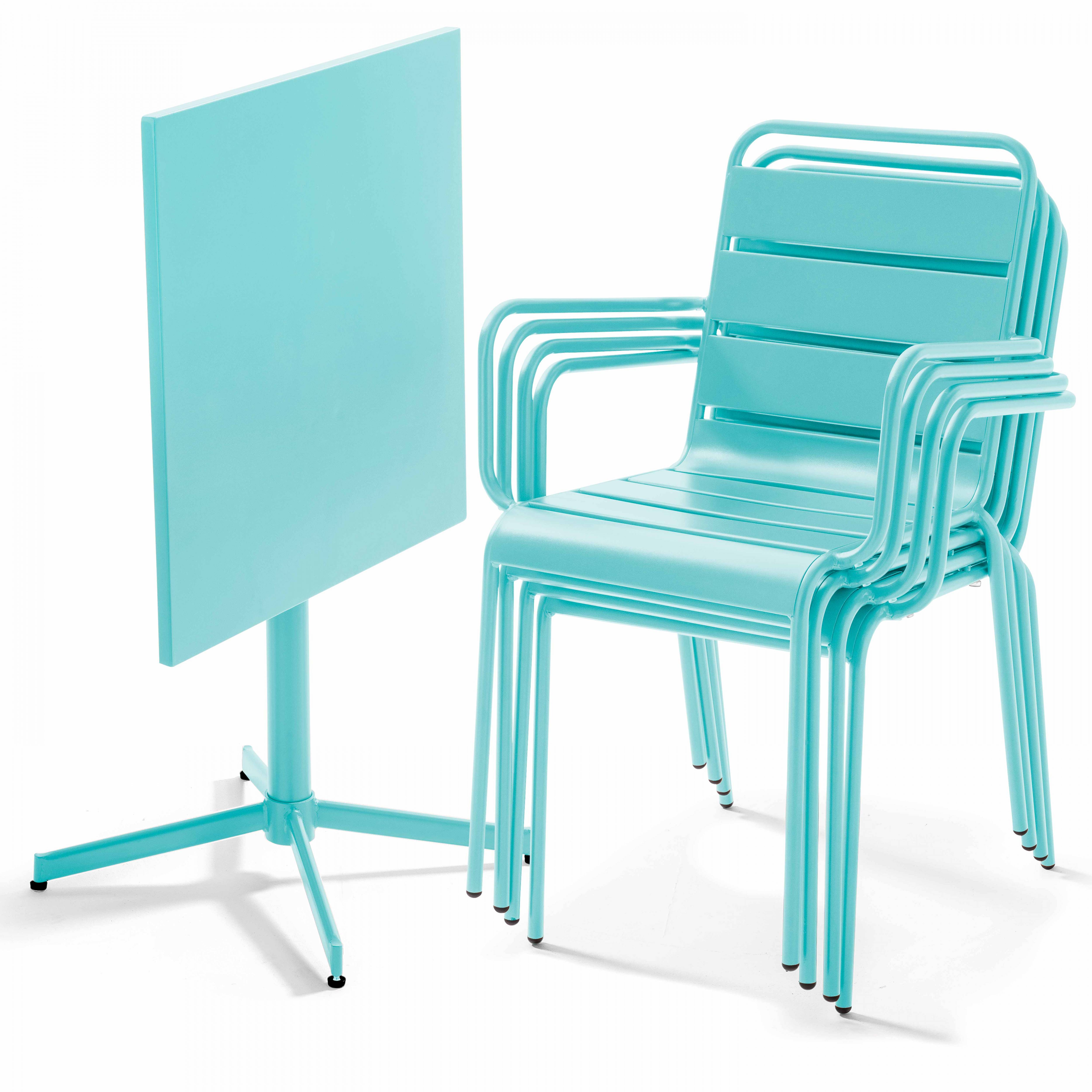 Oviala - Ensemble table de jardin et 4 fauteuils en métal turquoise Palavas - Oviala - Imagen 3